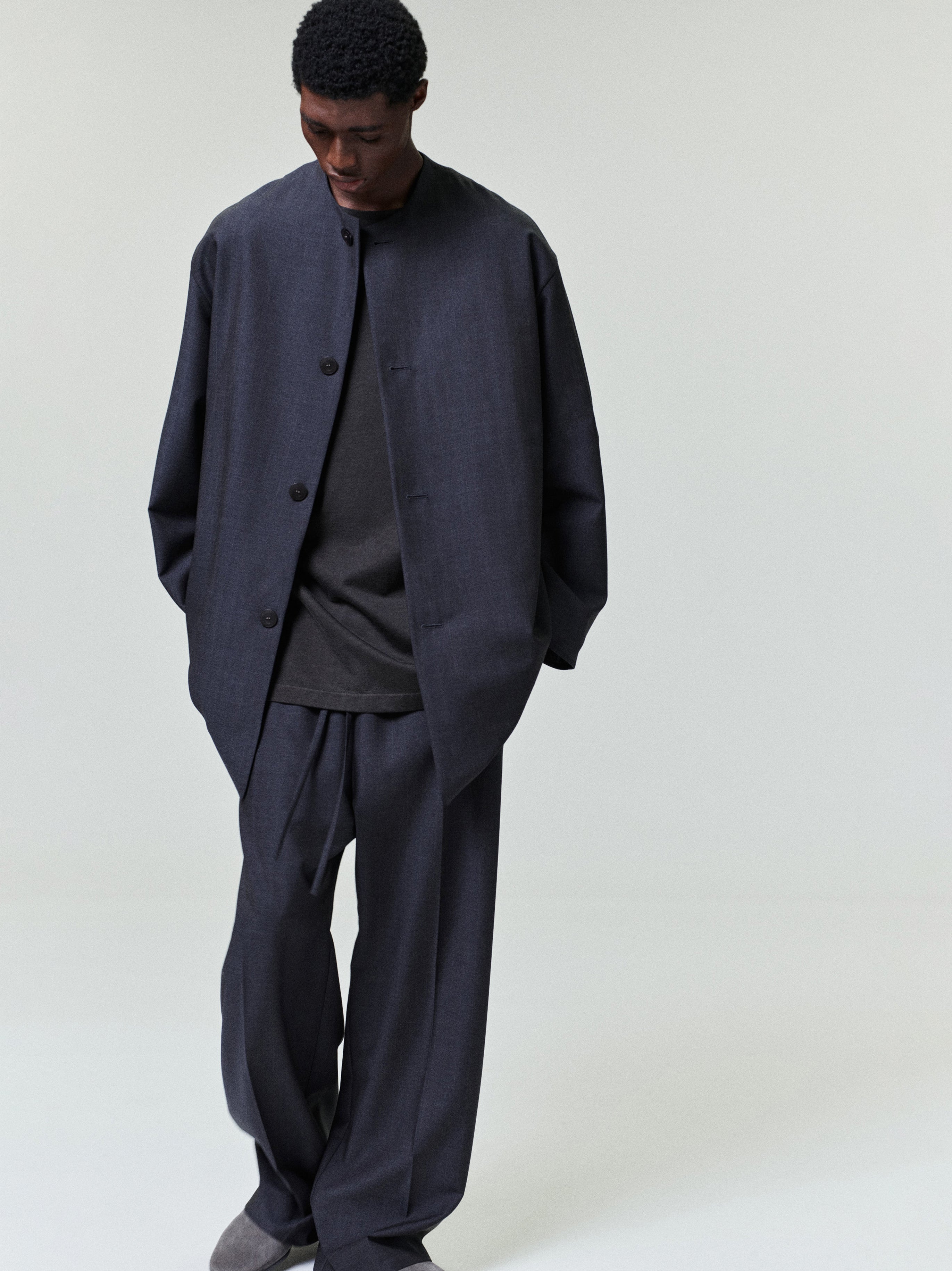 Grey Striped Wool Collarless Sport Jacket – Fear of God