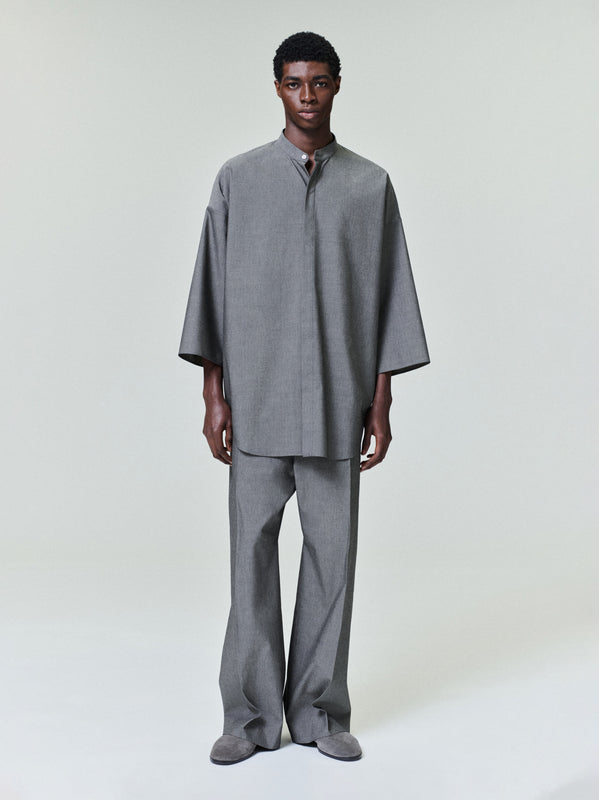 Cotton Wool Oxford Mandarin Relaxed Short Sleeve Shirt view 1