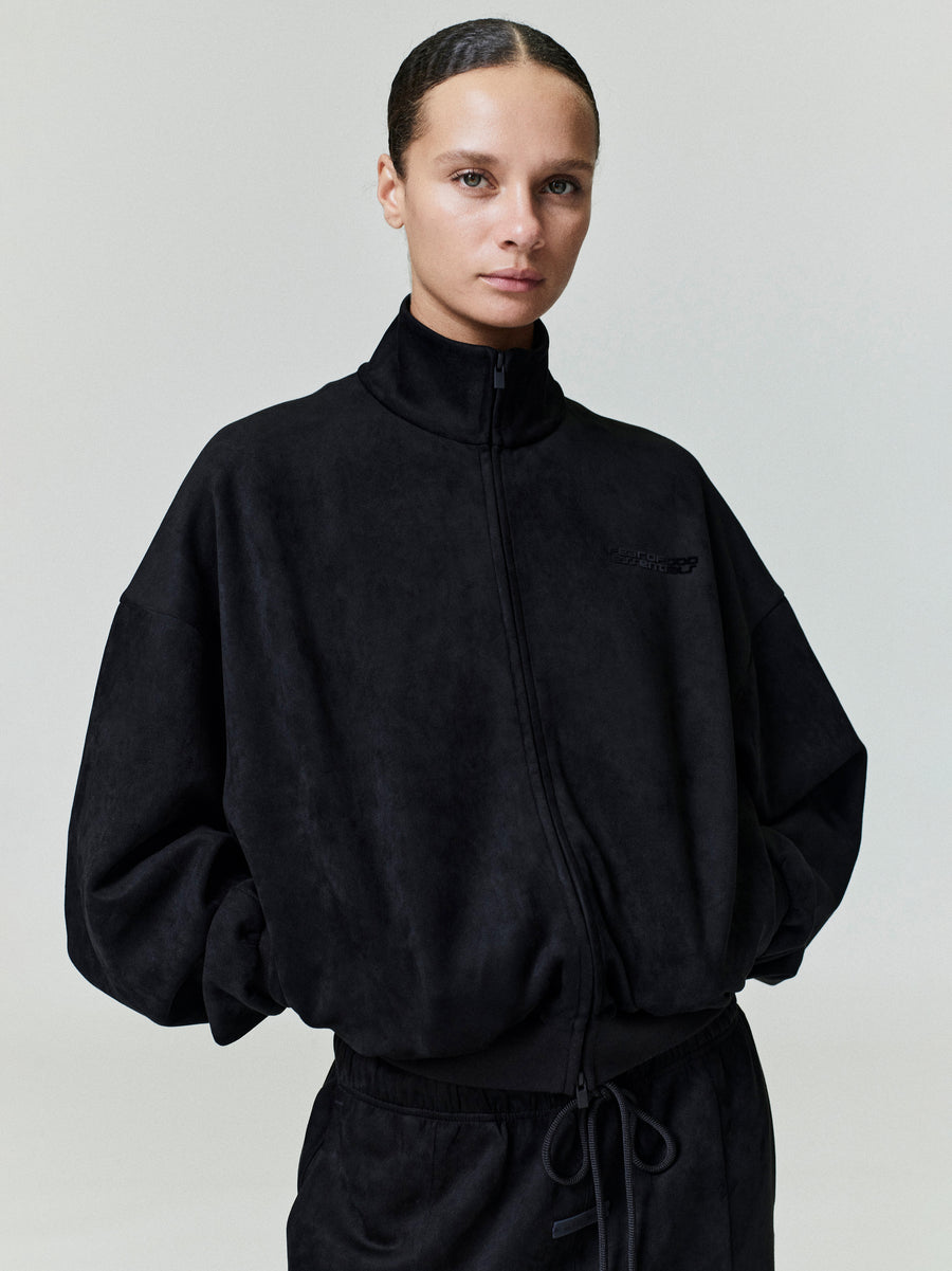 Womens Suede Fleece Vintage Track Jacket