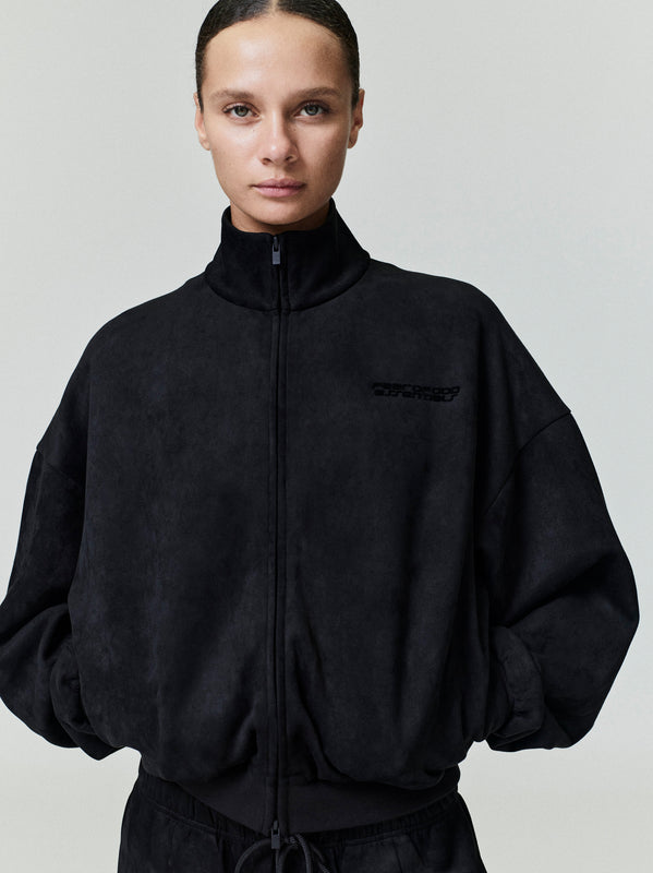 Womens Suede Fleece Vintage Track Jacket