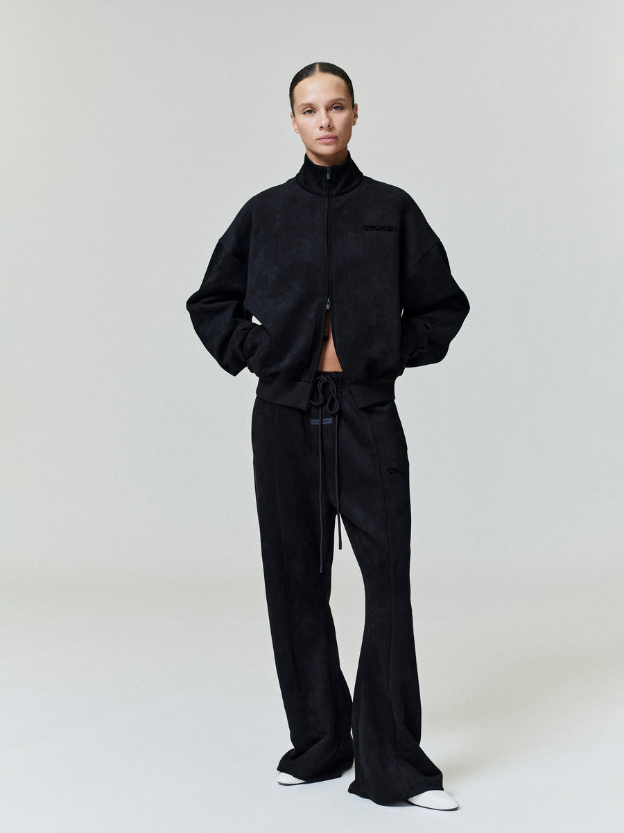 Womens Suede Fleece Vintage Track Jacket