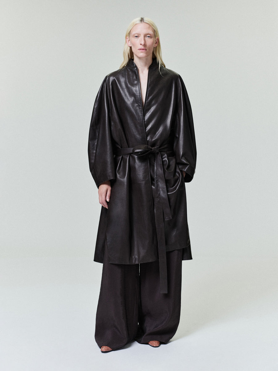 Womens Leather Coat Dark Brown / XS view 1