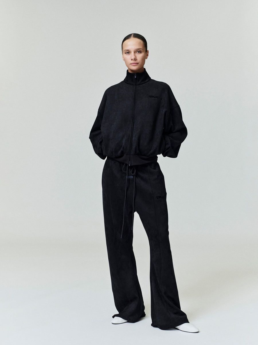 Womens Suede Fleece Vintage Track Jacket