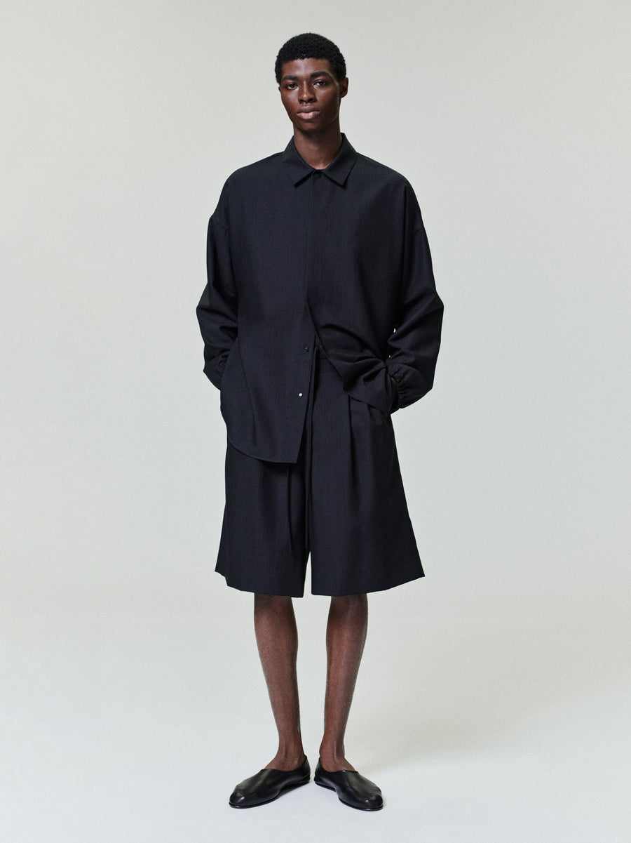 Striped Wool Baggy Shorts Black Striped / 46 view 1