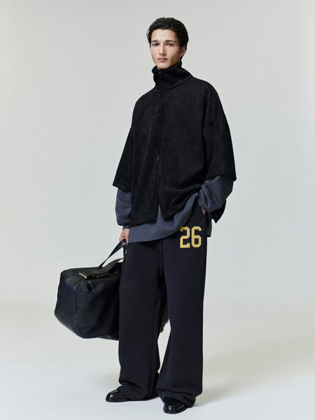 Suede Fleece High Neck 3/4 Sleeve Jacket