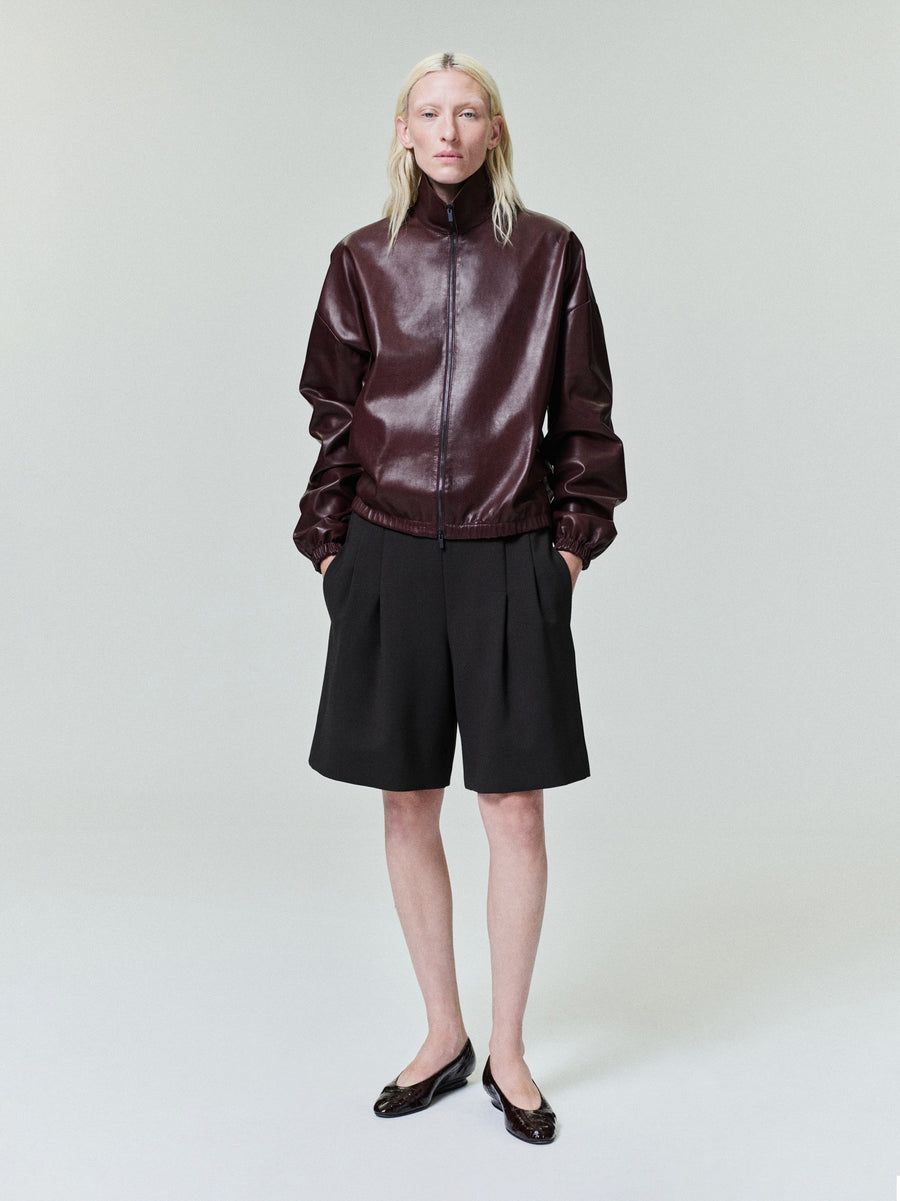 Womens Leather Track Jacket Maroon / XS view 2