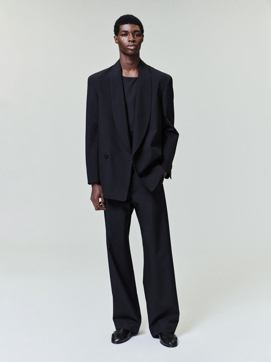 Wool Poplin Casual Flat Front Pants Black / 48 view 1