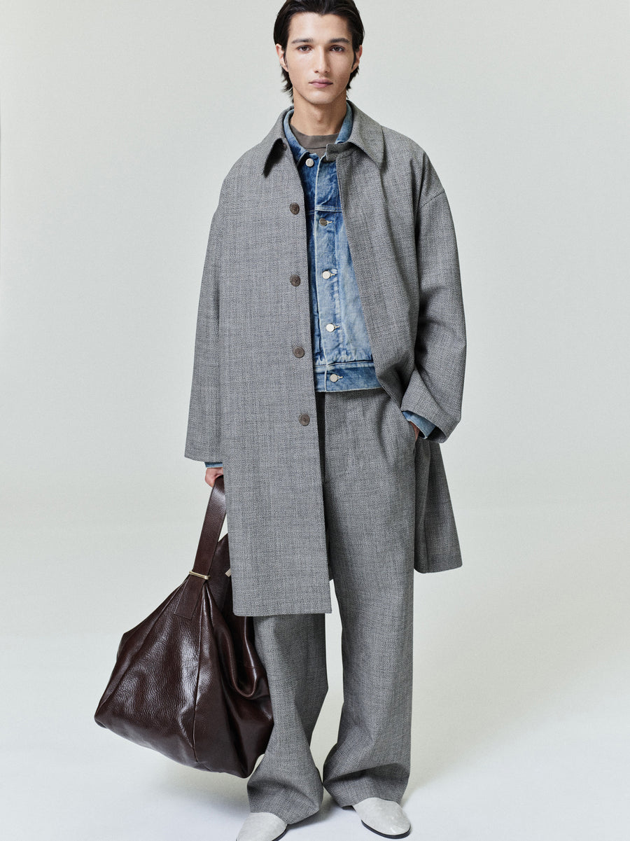 Mouline Wool  Relaxed Trench Coat Off White/Black / S view 2