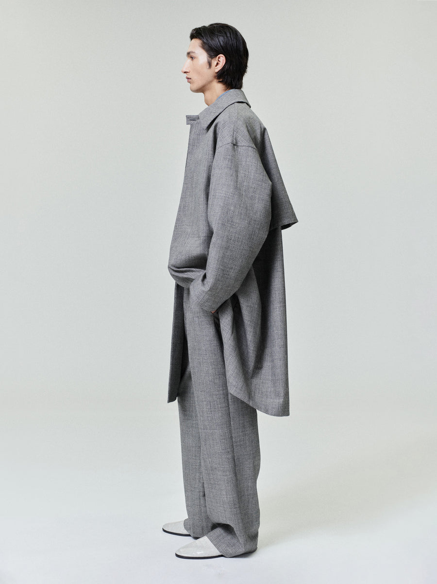 Mouline Wool  Relaxed Trench Coat Off White/Black / S view 3