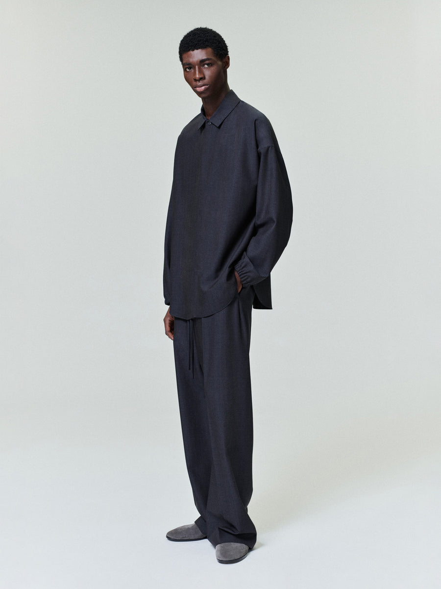 Grey Striped Wool Elastic Cuff Shirt Grey Striped / XS view 2
