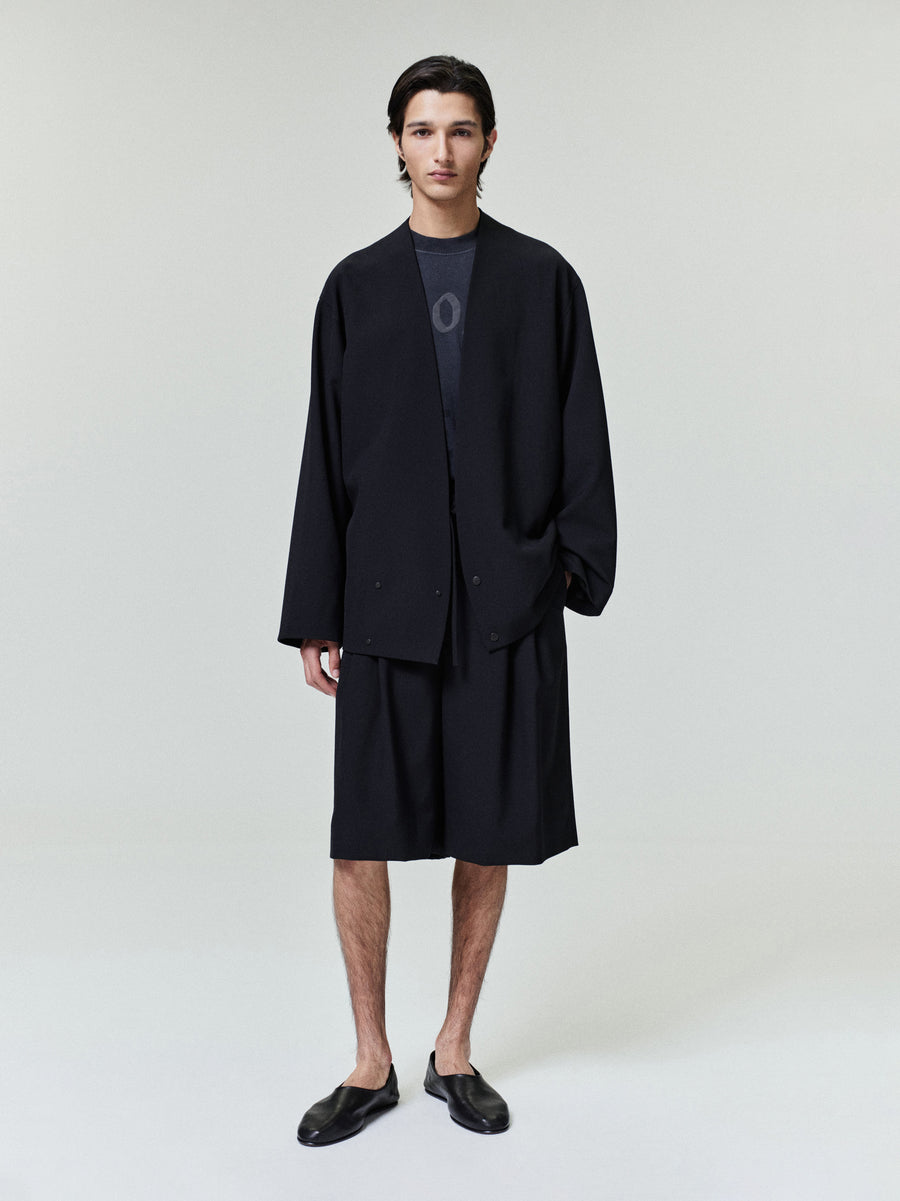Wool Ripstop Relaxed Cropped Lapelless Jacket Black / XS view 1