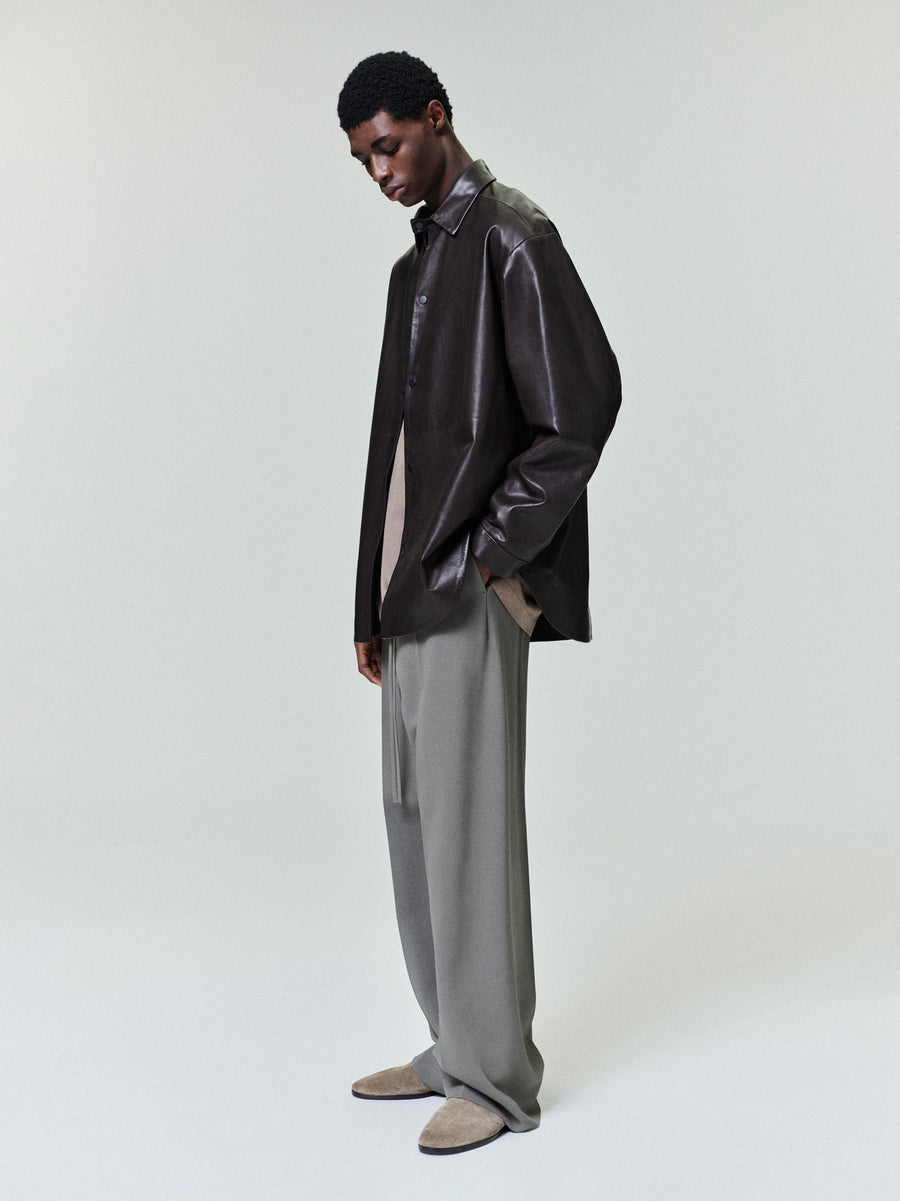 Leather Relaxed Shirt Dark Brown / L view 1