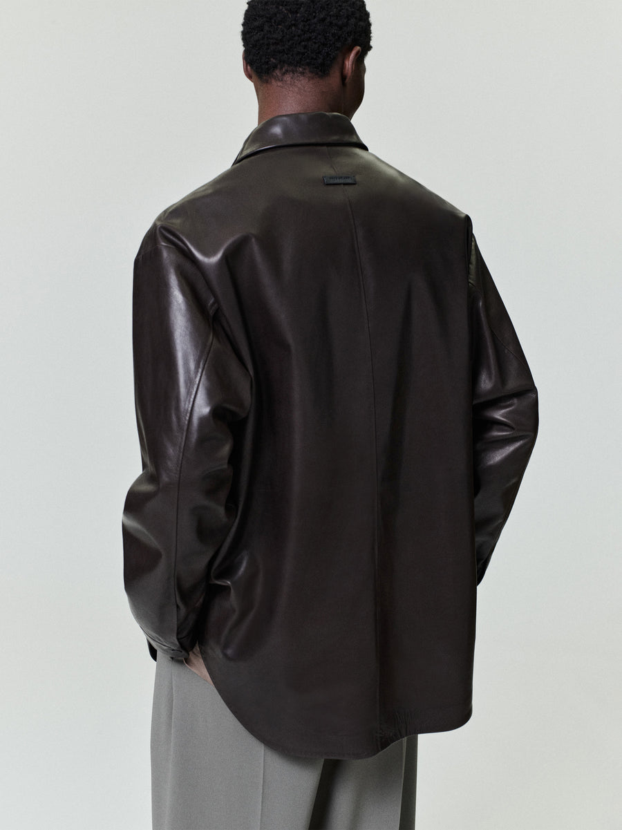 Leather Relaxed Shirt Dark Brown / L view 2