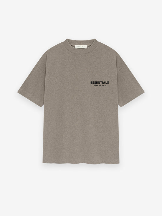 taupe medium-weight cotton jersey t-shirt with ribbed crewneck and small Essentials Fear of God logo on chest