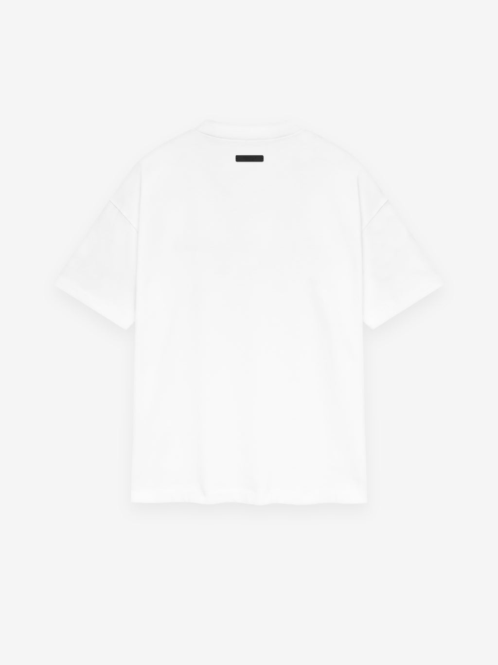 white medium-weight cotton jersey classic fit crewneck tee with small black rectangular tag on upper back