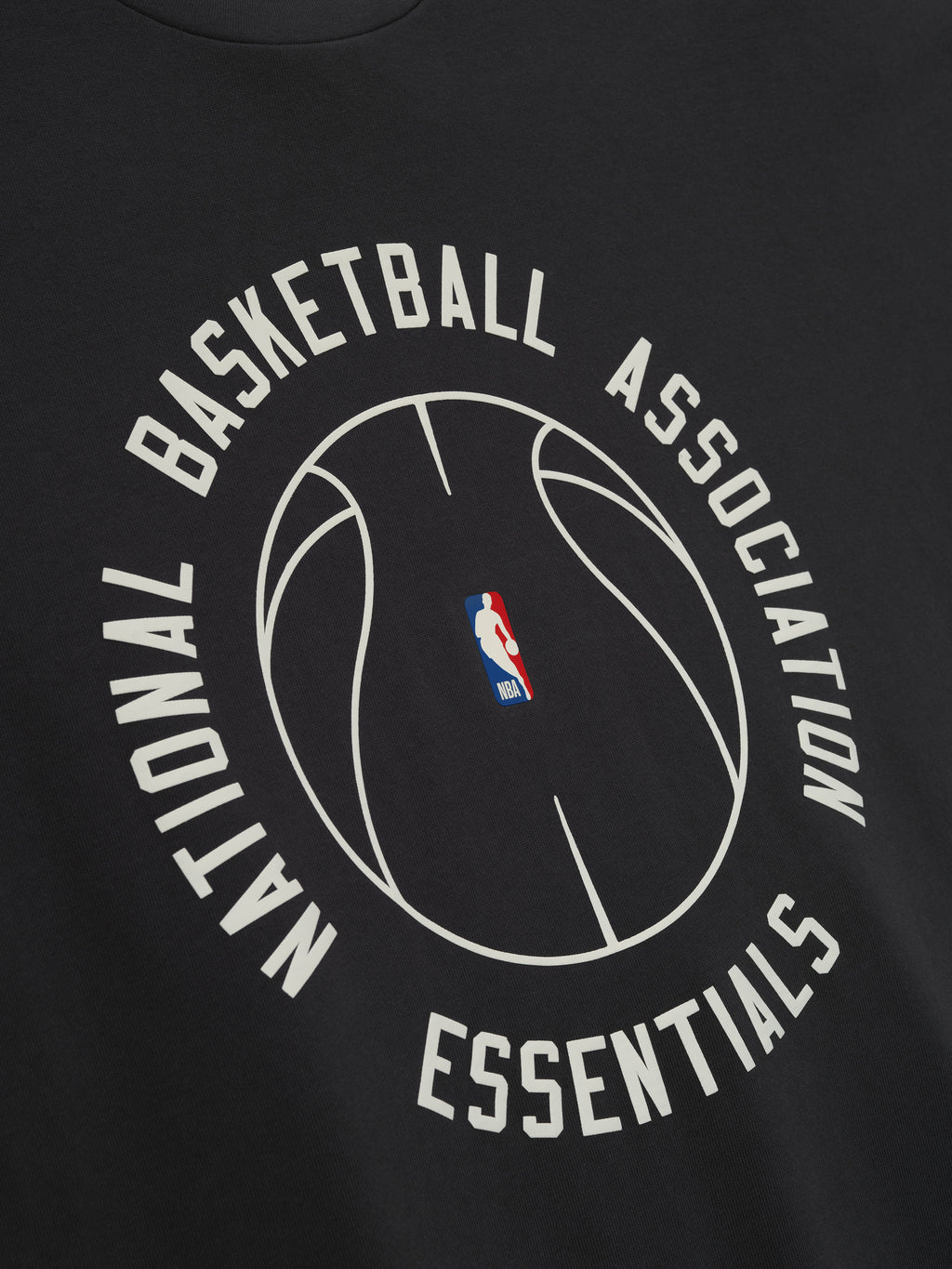 black heavy cotton jersey tee with circular National Basketball Association graphic and small NBA logo in center