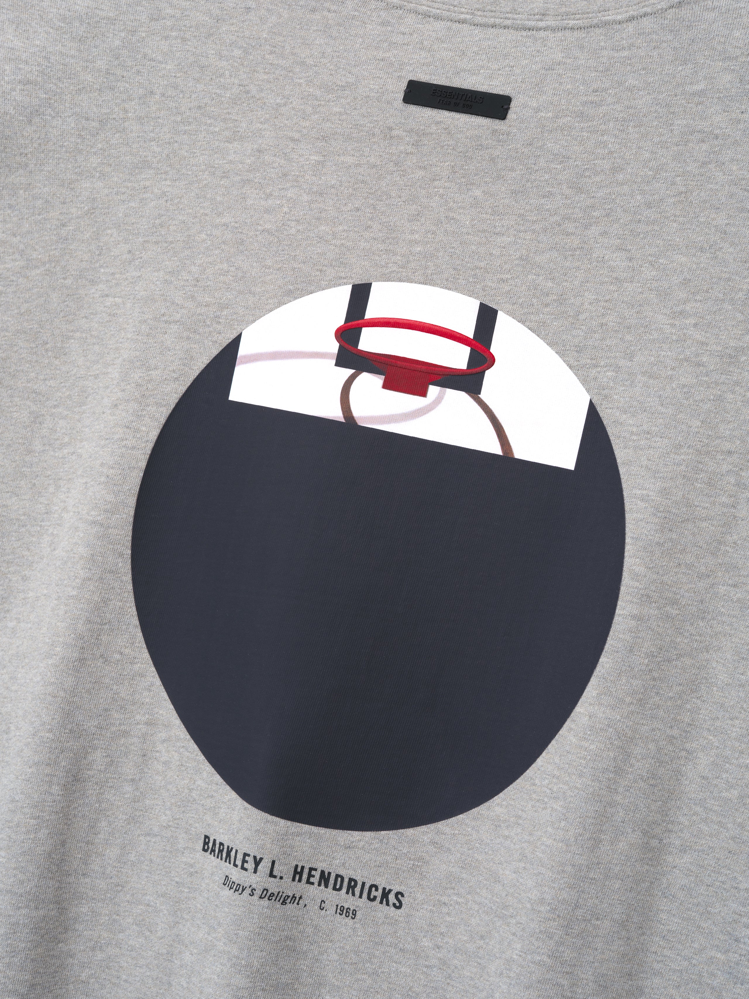 light grey heavy cotton jersey tee with minimalist basketball hoop graphic and Barkley L. Hendricks text below