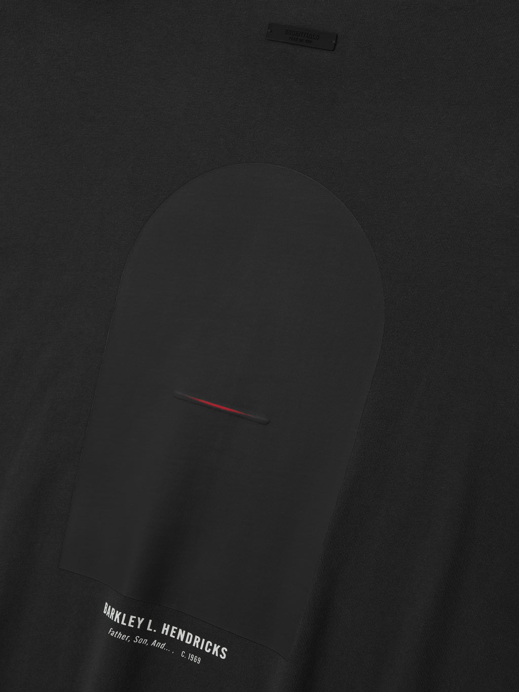 black oversized heavy cotton V-neck long sleeve tee featuring minimalist arched graphic with Barkley L. Hendricks text below
