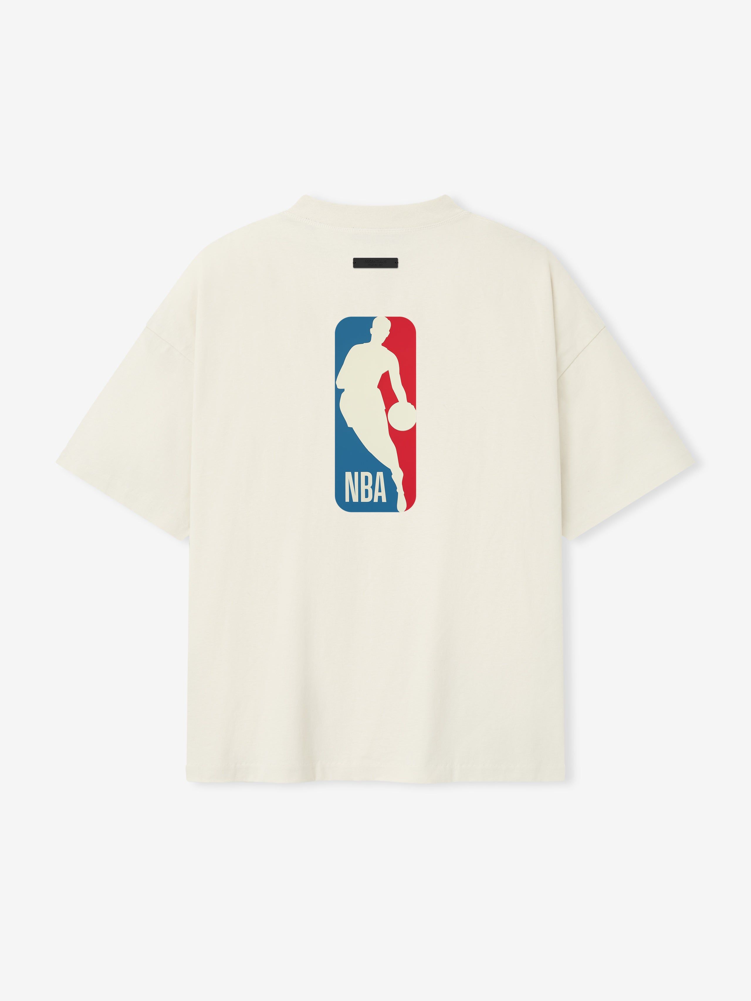 Back view of cream white NBA 90s Tee featuring large vertical NBA logo centered on soft fabric, gallery image 0 file 125NB252202F