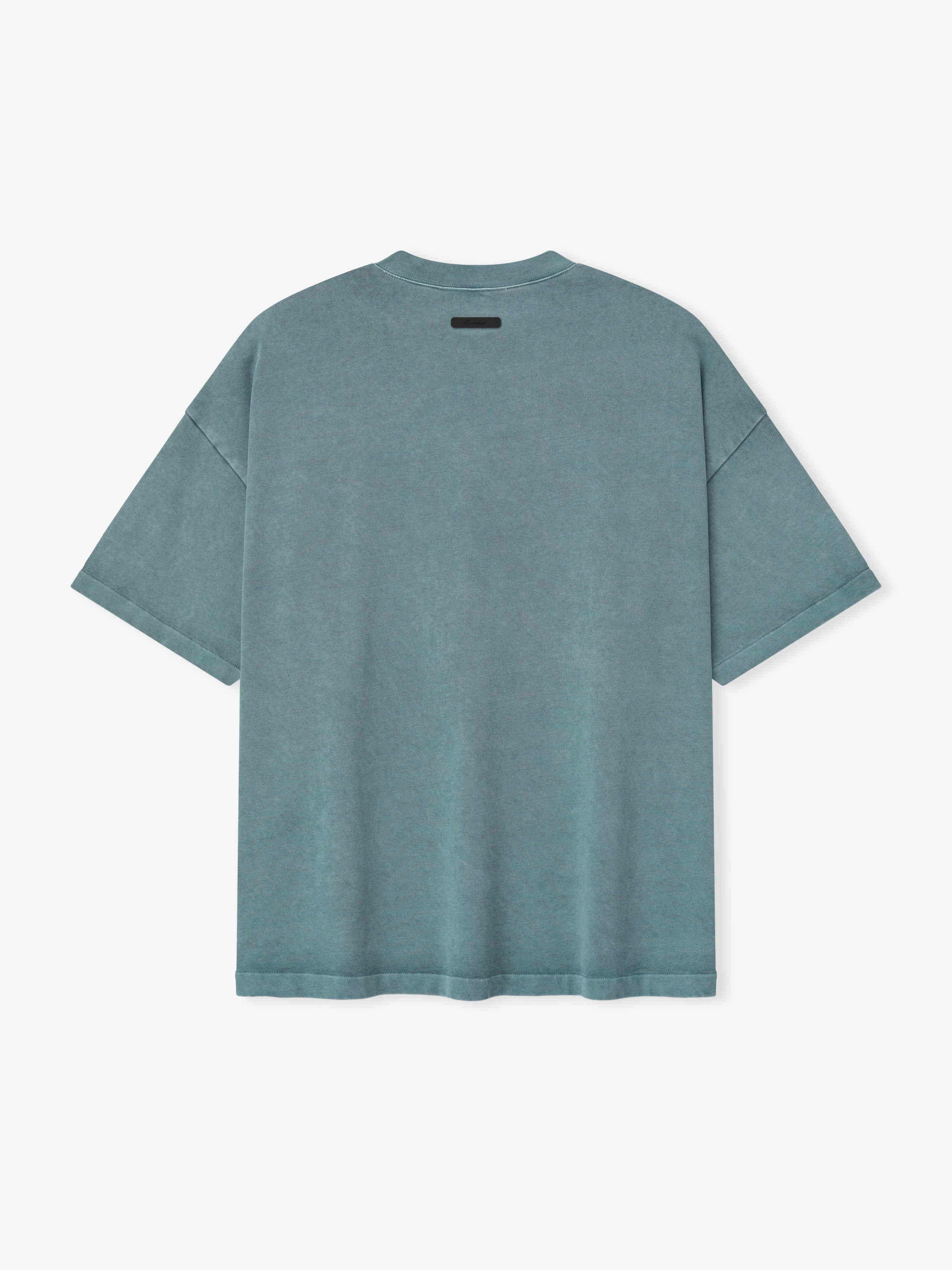 pigment-dyed heavyweight cotton 90s fit crewneck tee in vintage blue with oversized silhouette and dropped shoulders