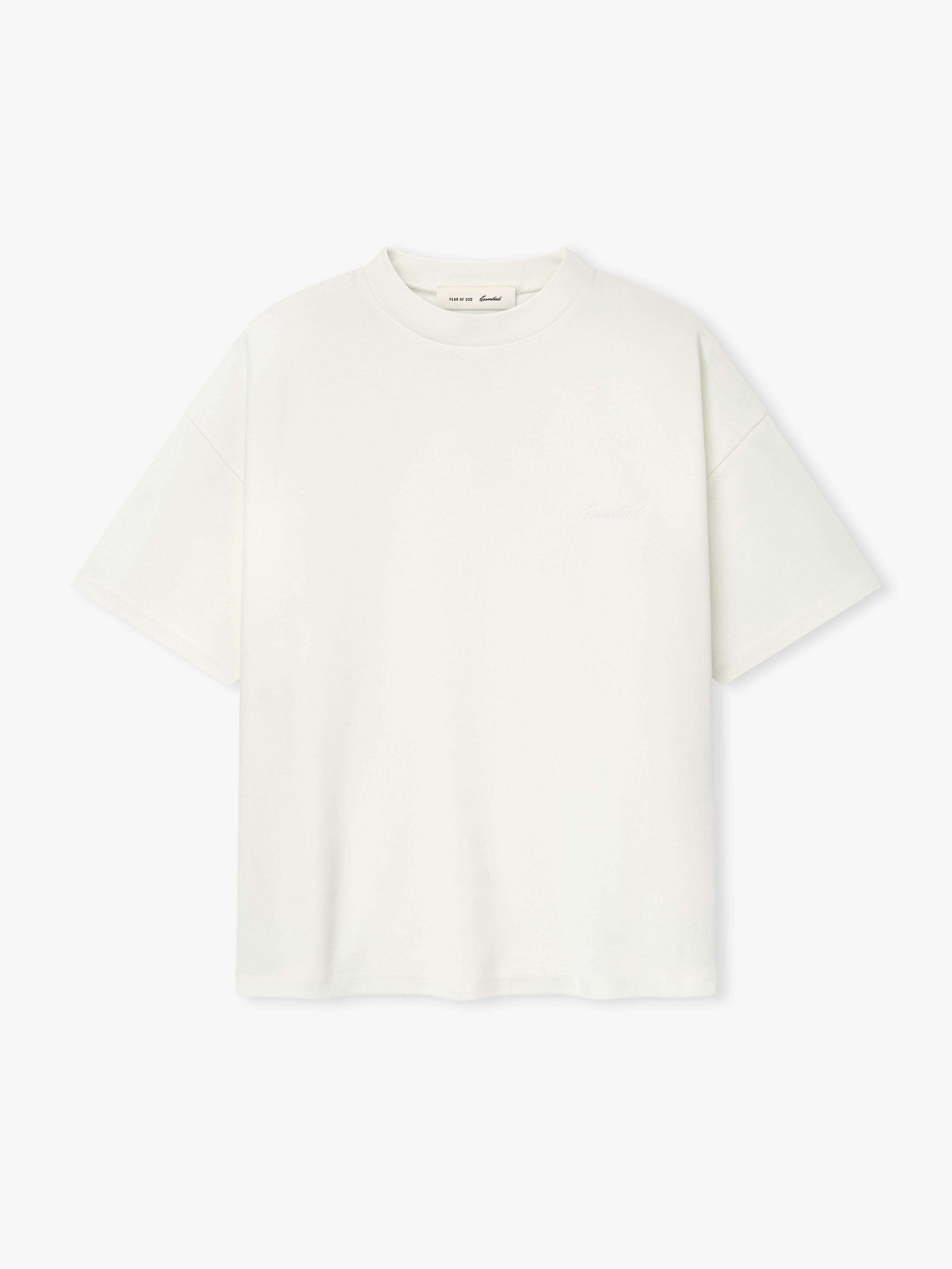 white medium-weight cotton poly pique knit tee with oversized 90s fit and dropped shoulders