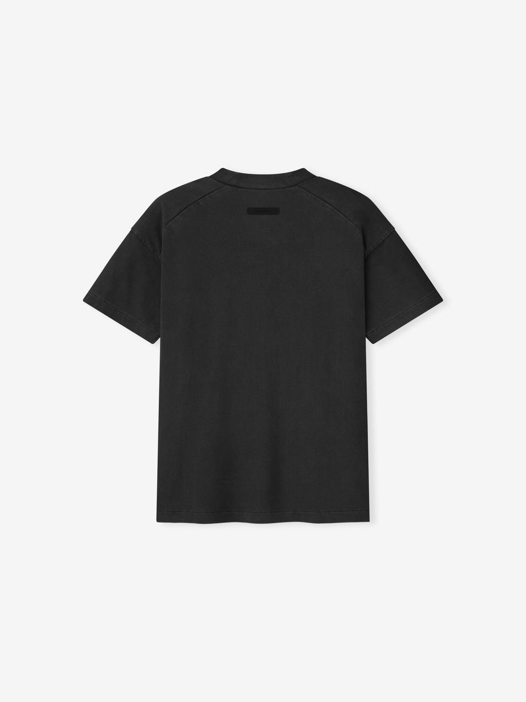 back view of black pigment-dyed cotton jersey tee with classic crewneck and relaxed women's fit