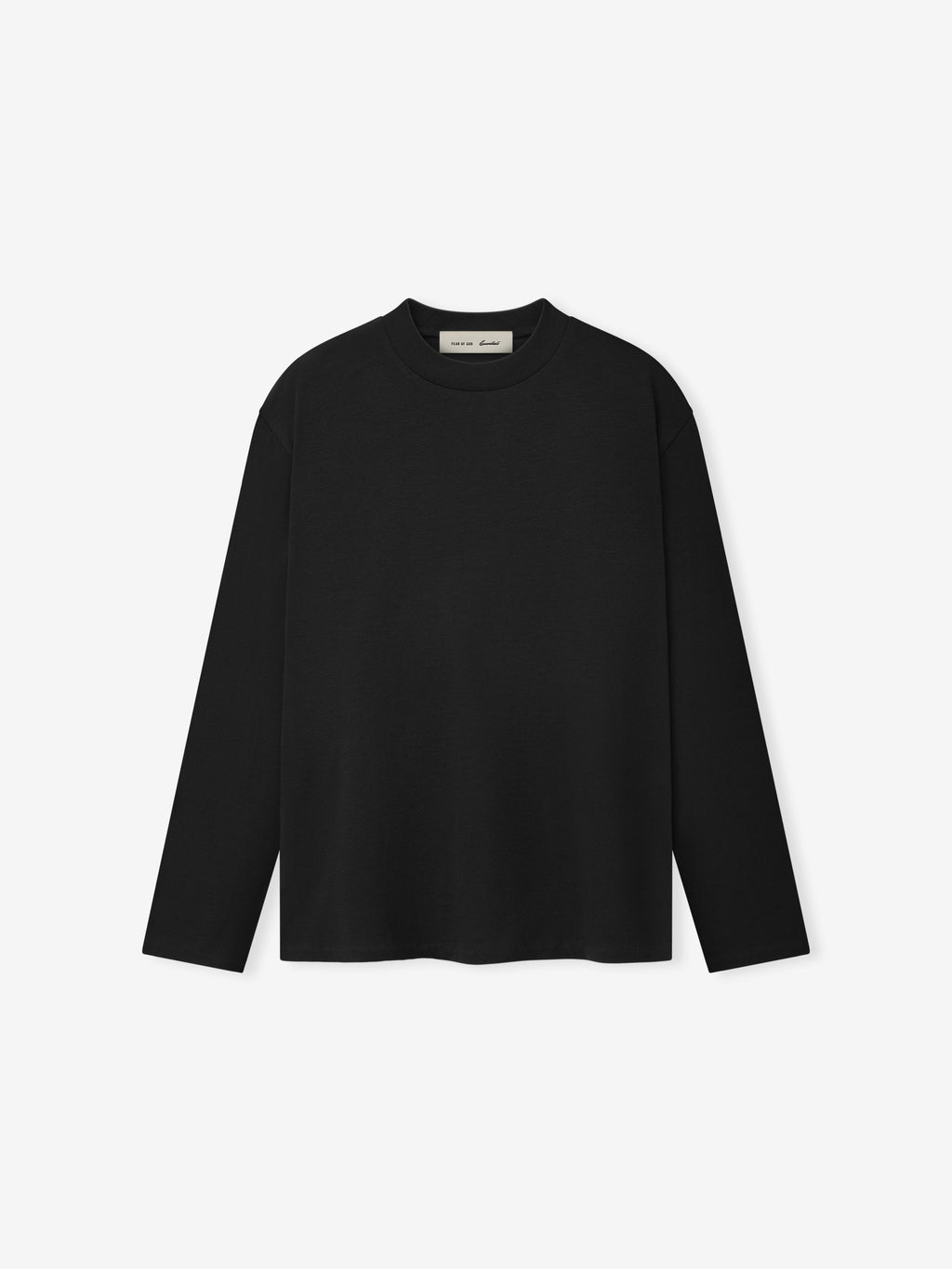 women's classic fit long sleeve crewneck tee in black lightweight cotton blend jersey fabric