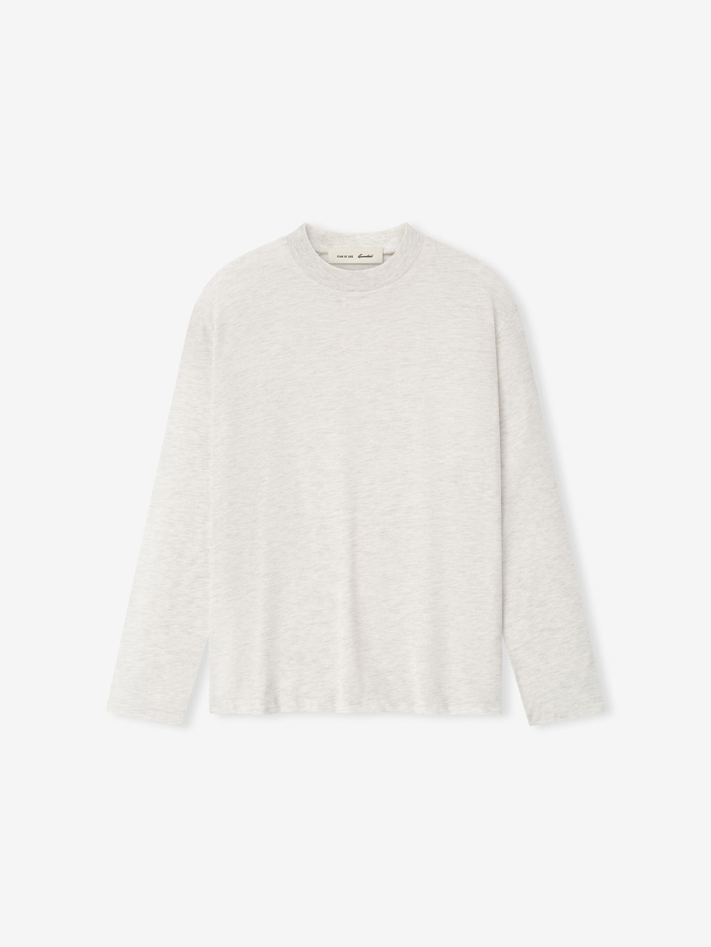 women's classic fit long sleeve tee in light heather grey cotton blend jersey with ribbed crewneck collar