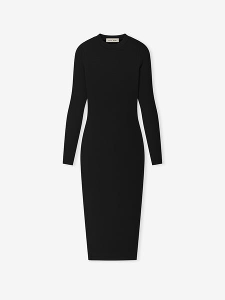 Womens Rib Knit Fitted Long Sleeve Dress, Vintage Black / XS