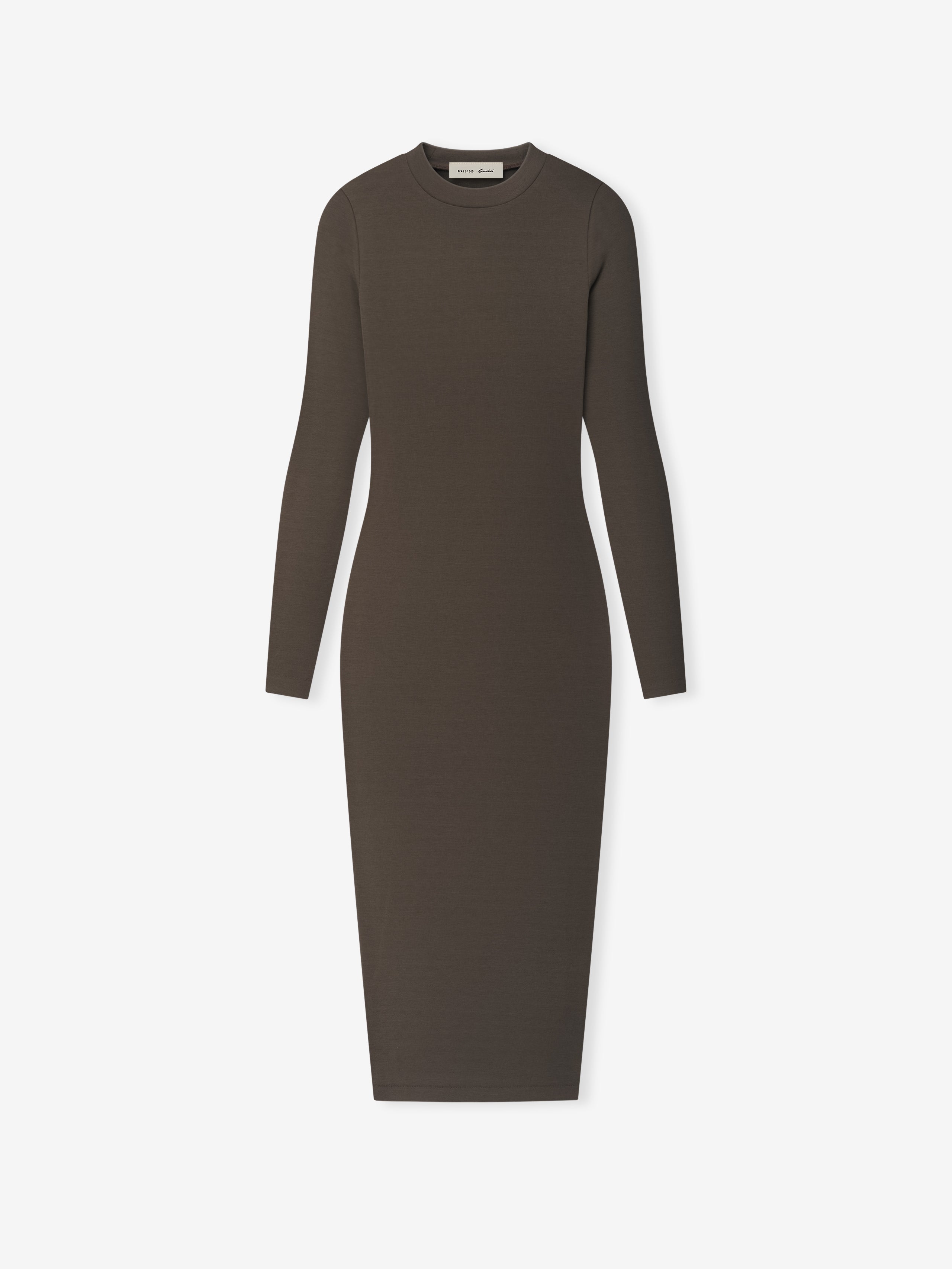 Womens Rib Knit Fitted Long Sleeve Dress, Brown / S