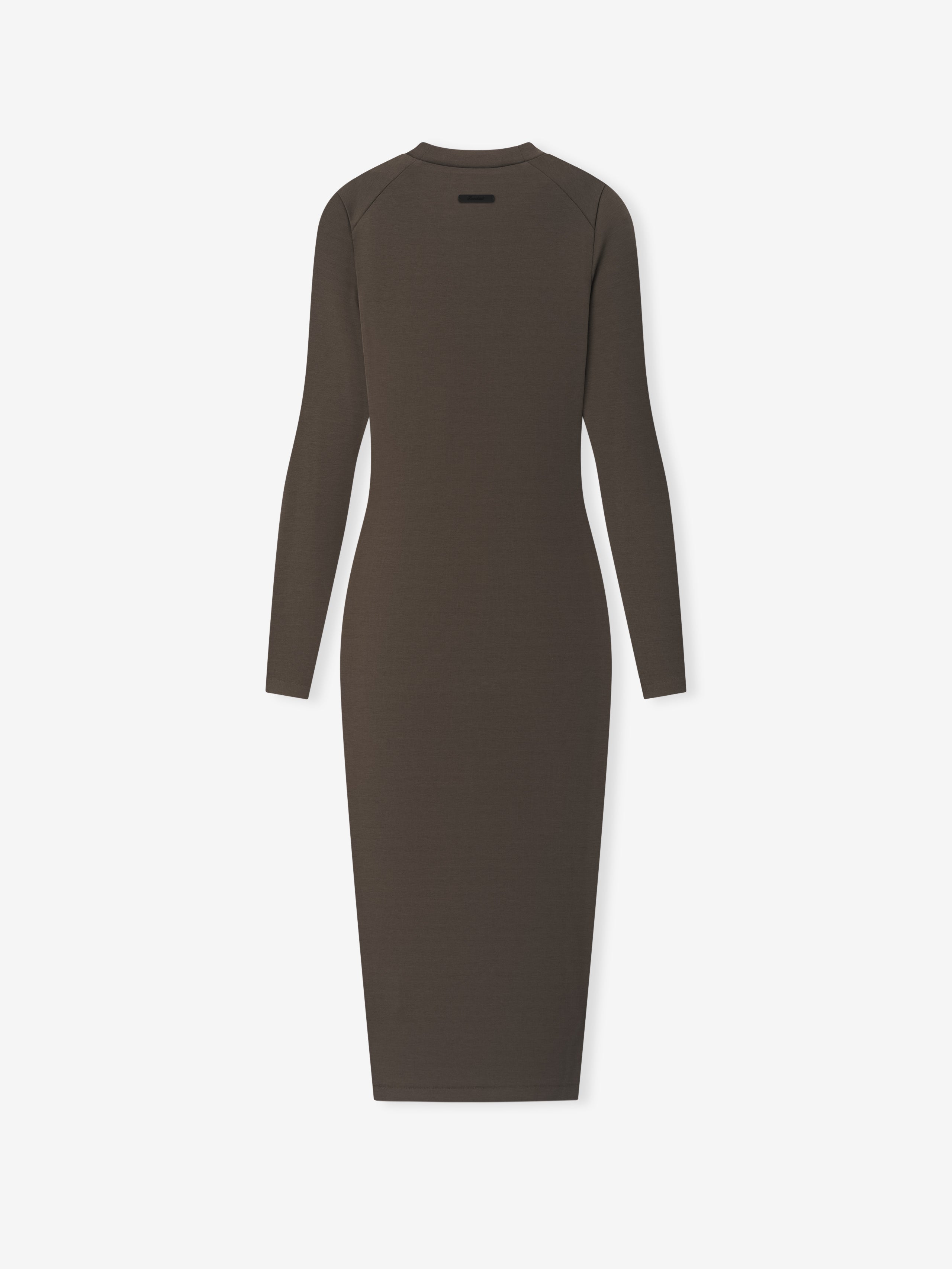 Womens Rib Knit Fitted Long Sleeve Dress, Brown / S