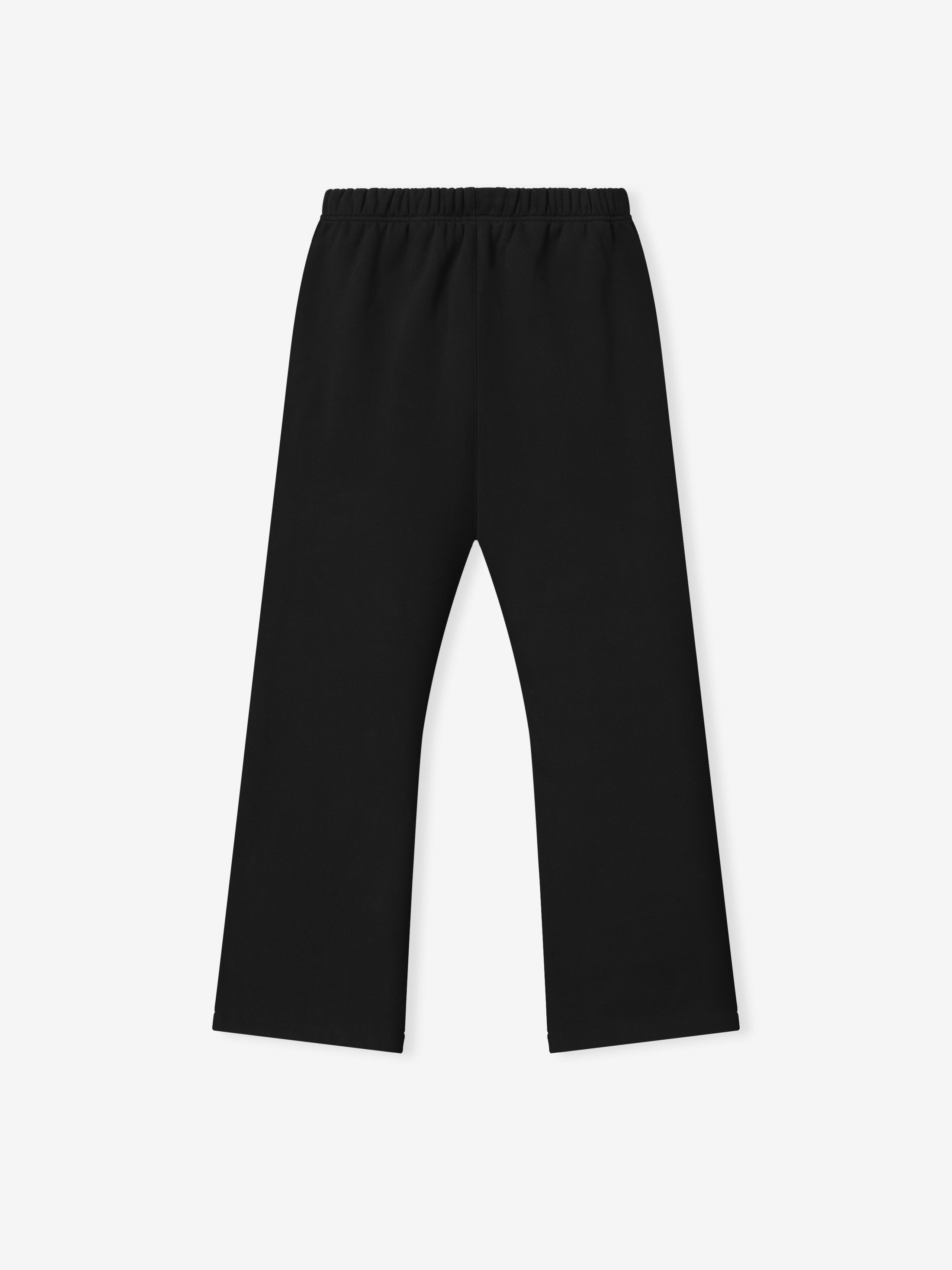 black relaxed fit sweatpant with flared leg and elastic waistband in core fleece fabric