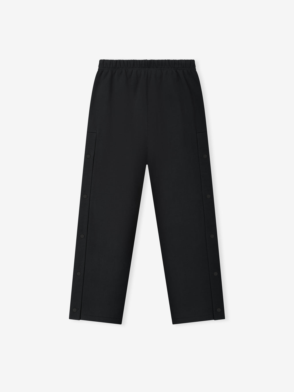 black heavyweight cotton fleece tearaway sweatpants with snap button side panels and elastic waistband