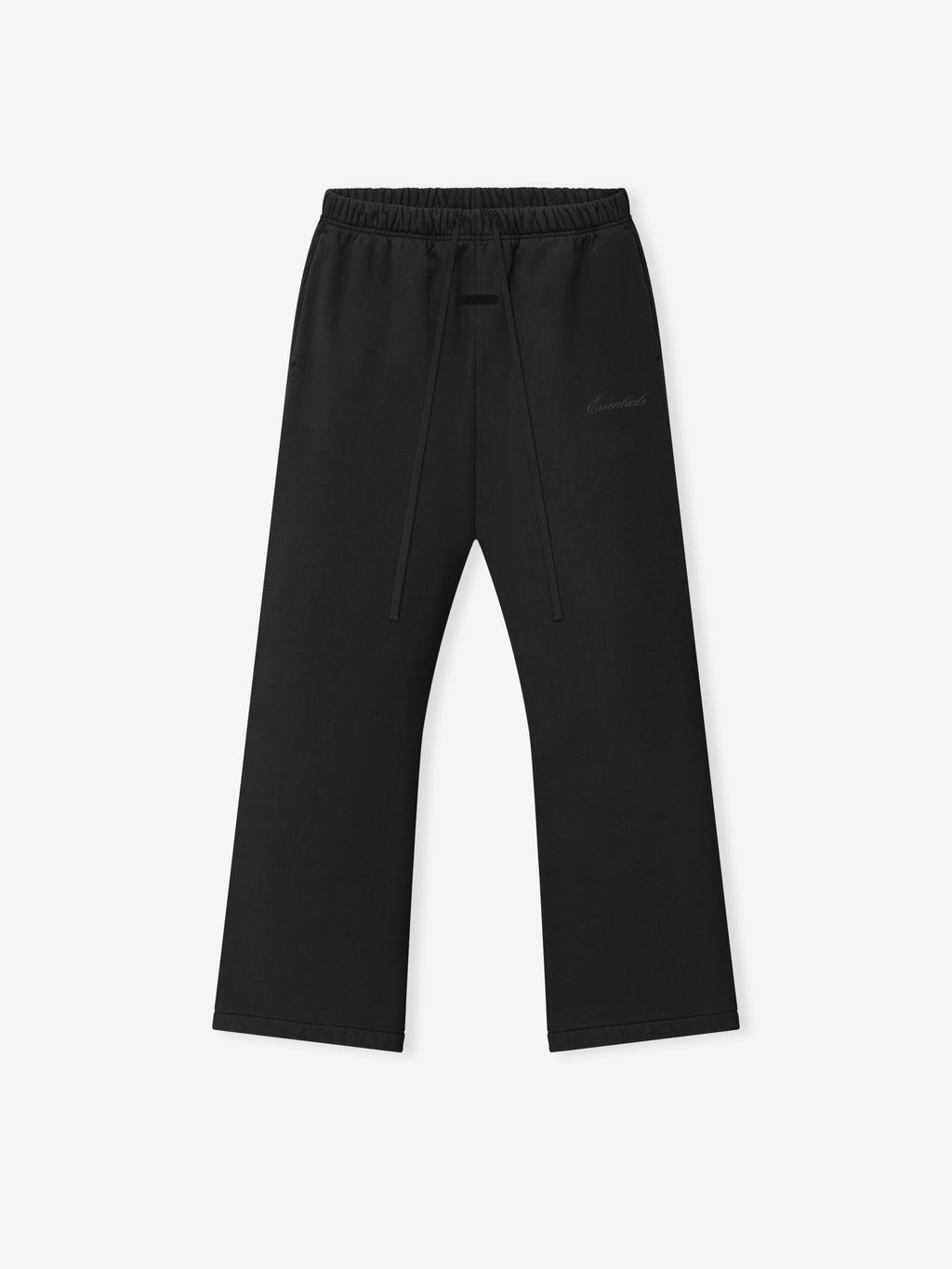 black relaxed fit flare sweatpants with elastic waistband and drawstring in heavyweight fleece fabric