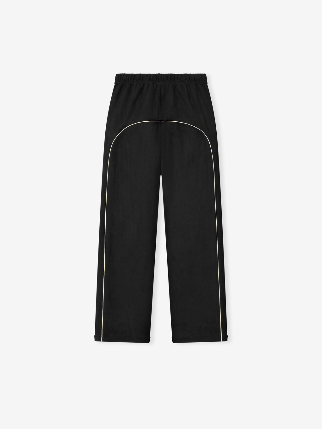 Black pants with white piping on a white background