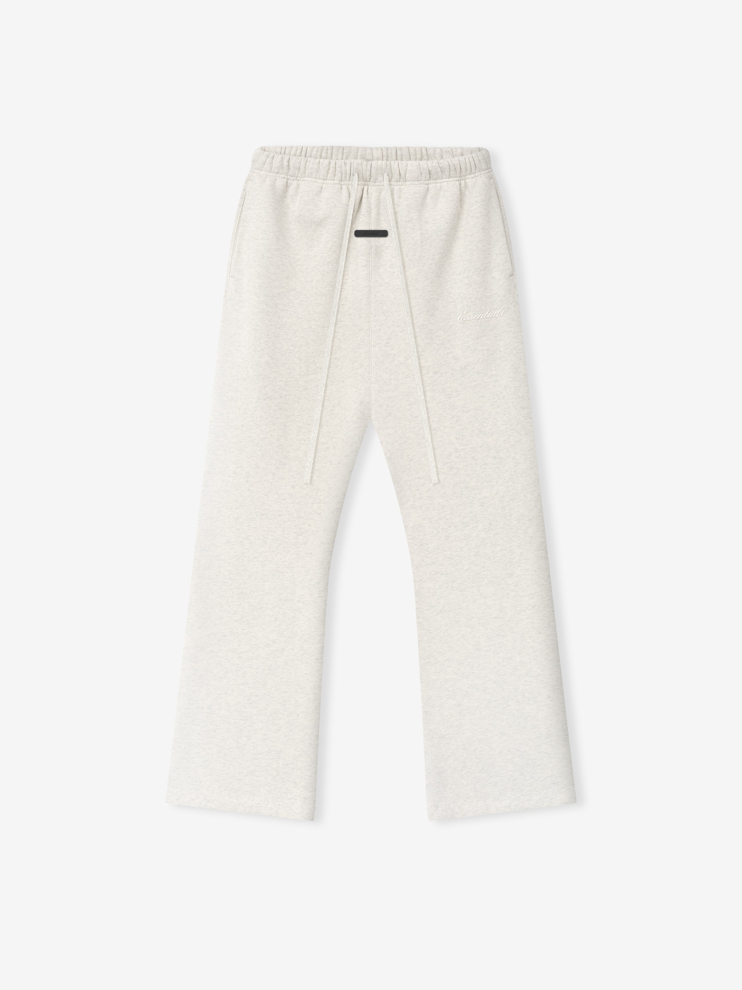 off-white relaxed fit flare sweatpants with elastic waistband and drawstring made from heavyweight core fleece