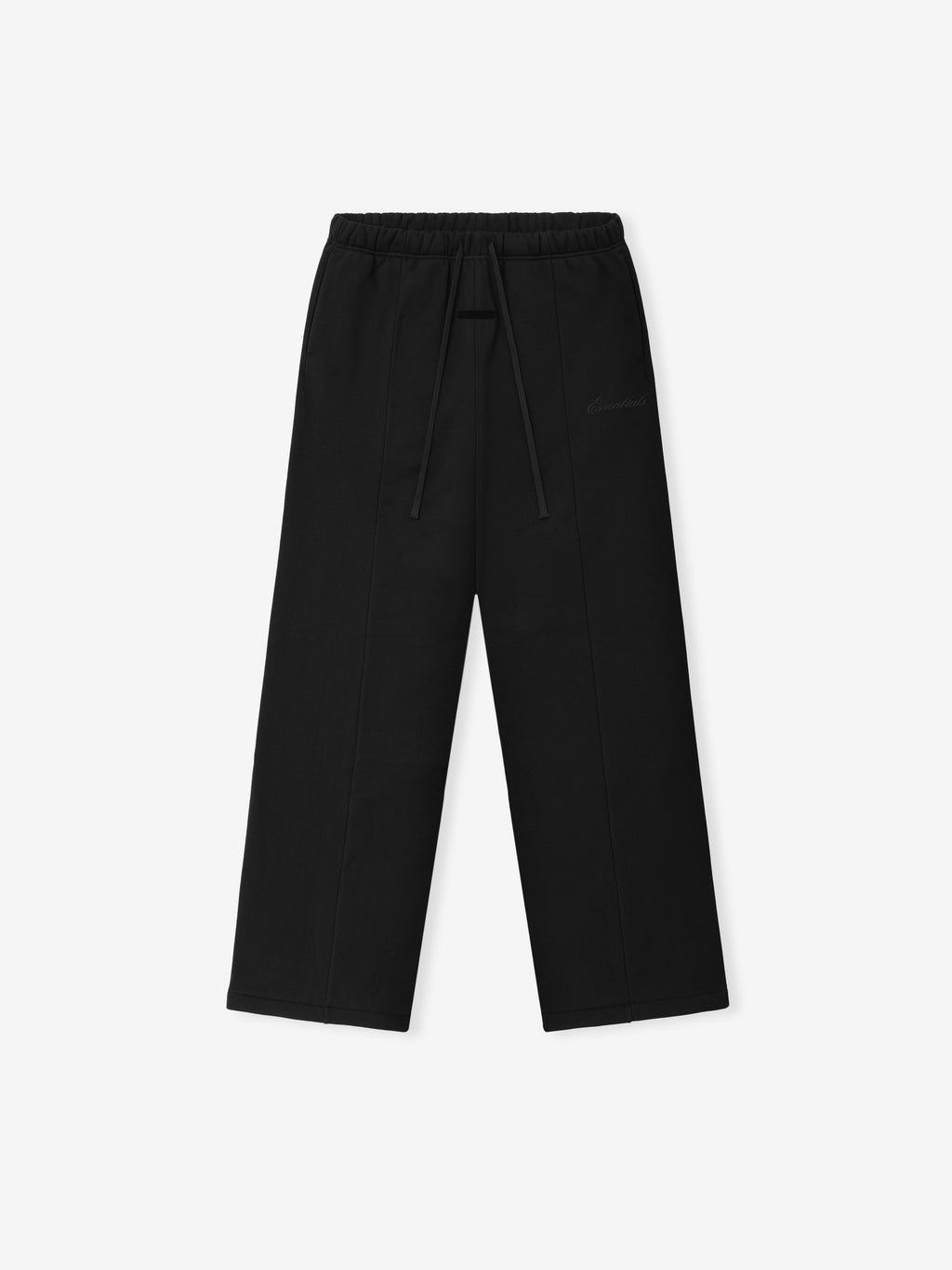 black oversized lounge sweatpant with elastic waistband, drawstring, and tonal embroidered signature logo on leg