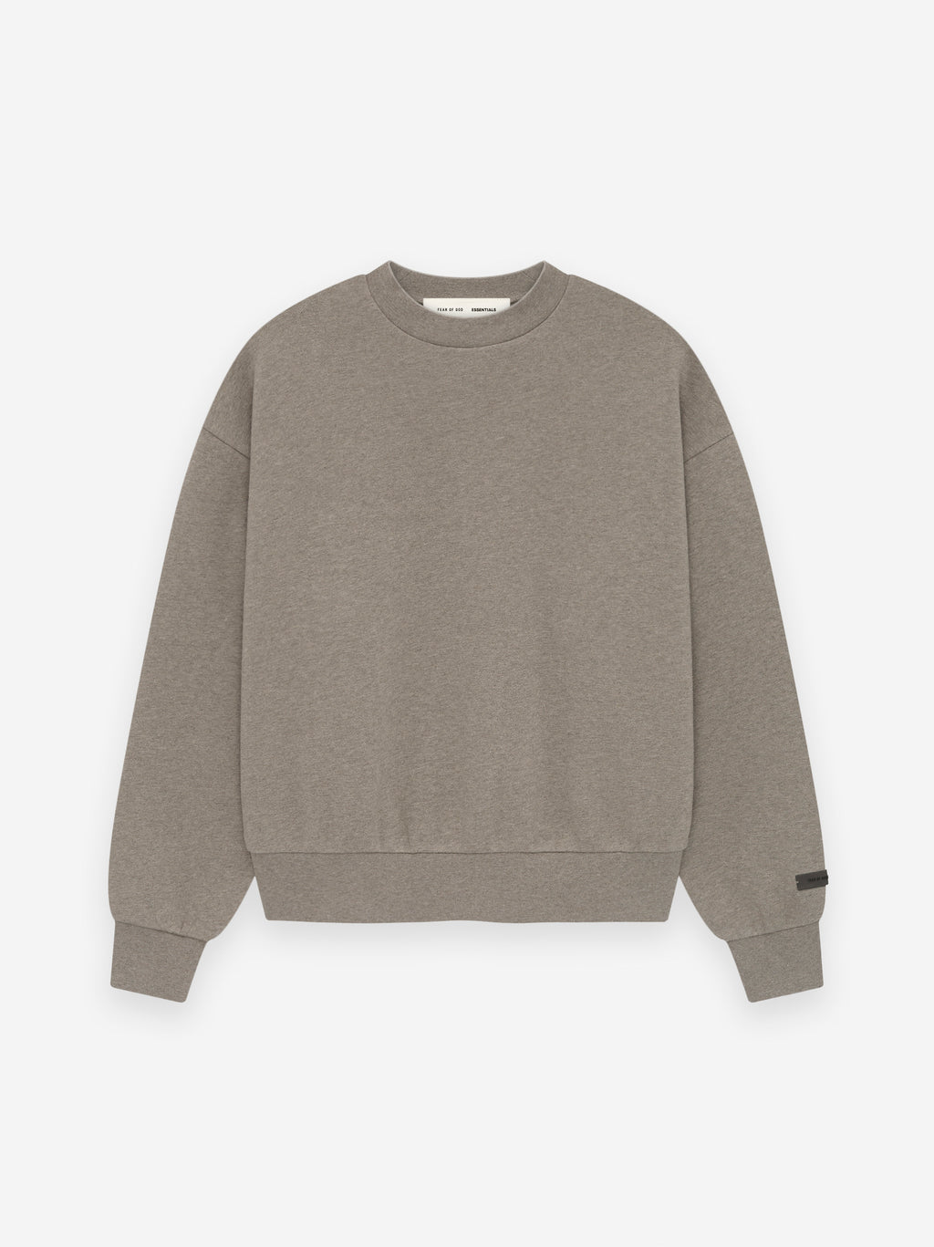 Front view of Homestead Heather Classic Crewneck Sweatshirt laid flat with ribbed cuffs and waistband, gallery image 0