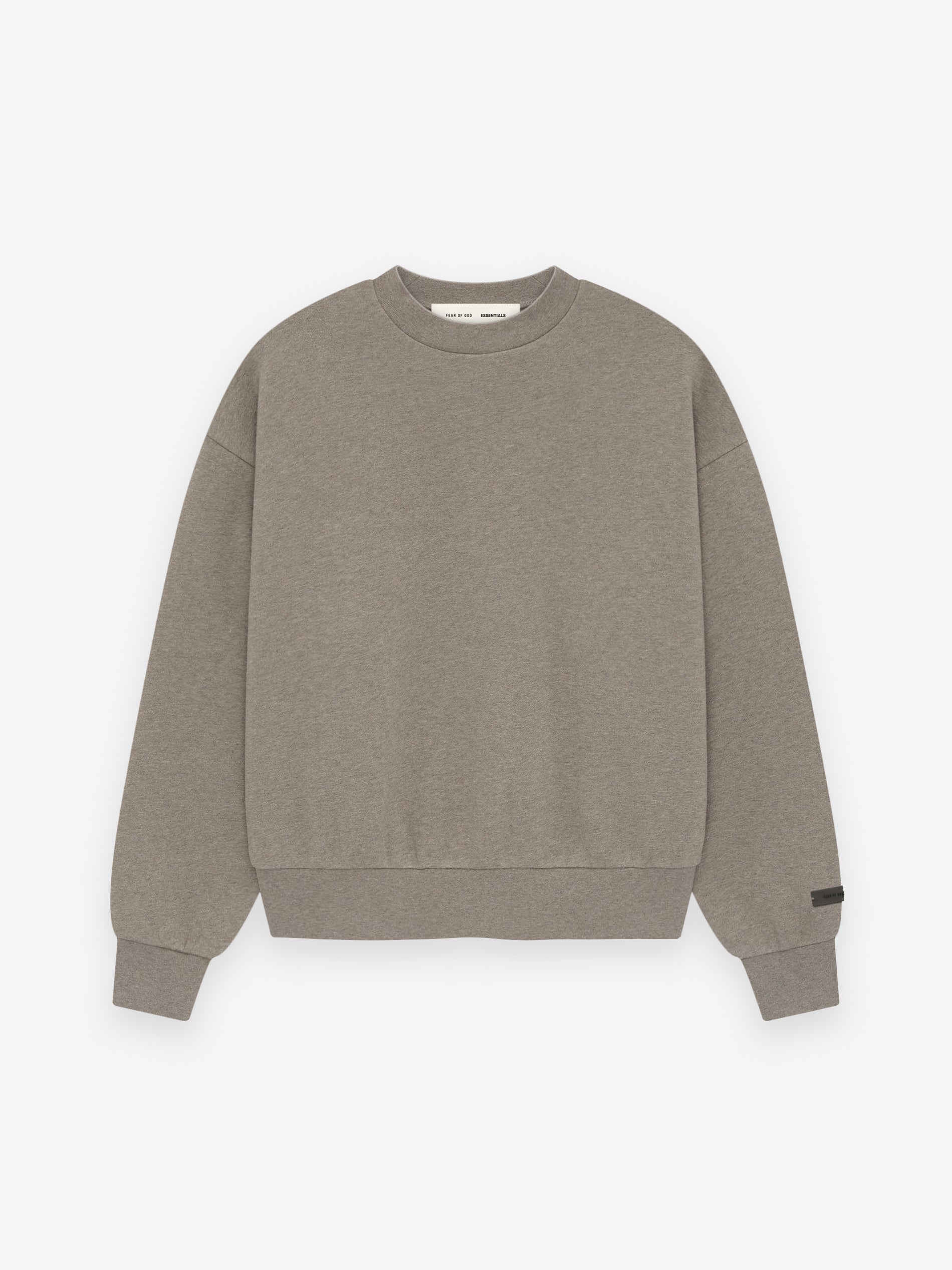 Front view of Homestead Heather Classic Crewneck Sweatshirt laid flat with ribbed cuffs and waistband, gallery image 0