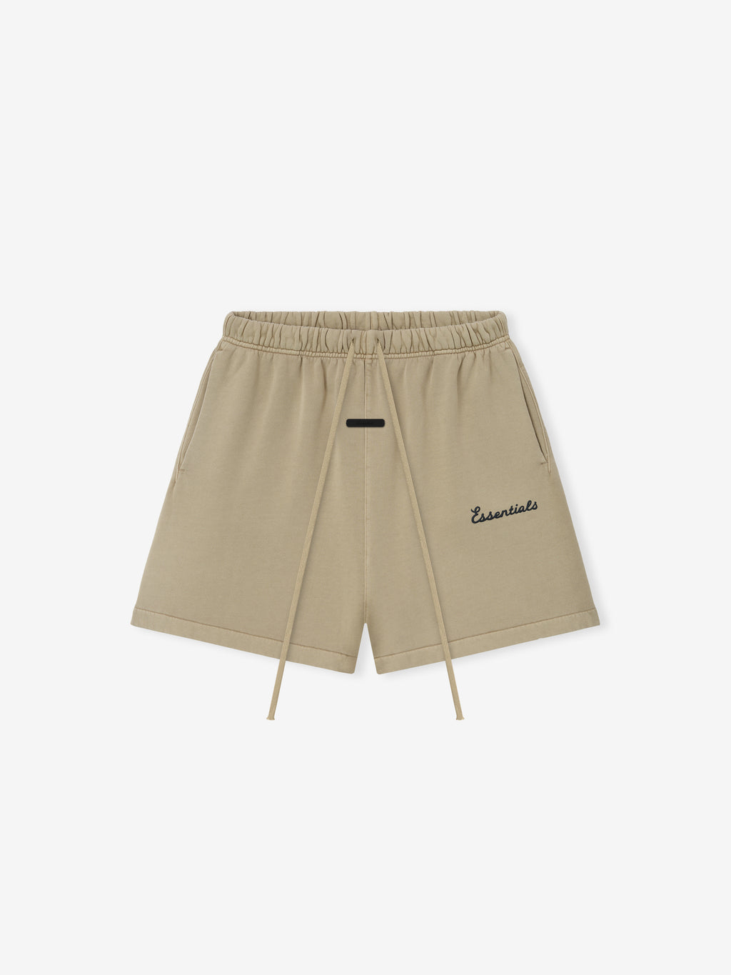 Beige shorts with drawstring on a white background, Essentials logo