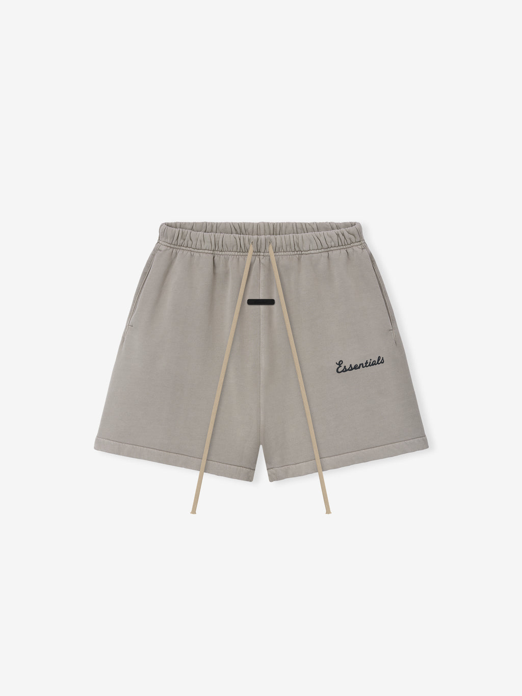 Grey shorts with drawstring on a white background