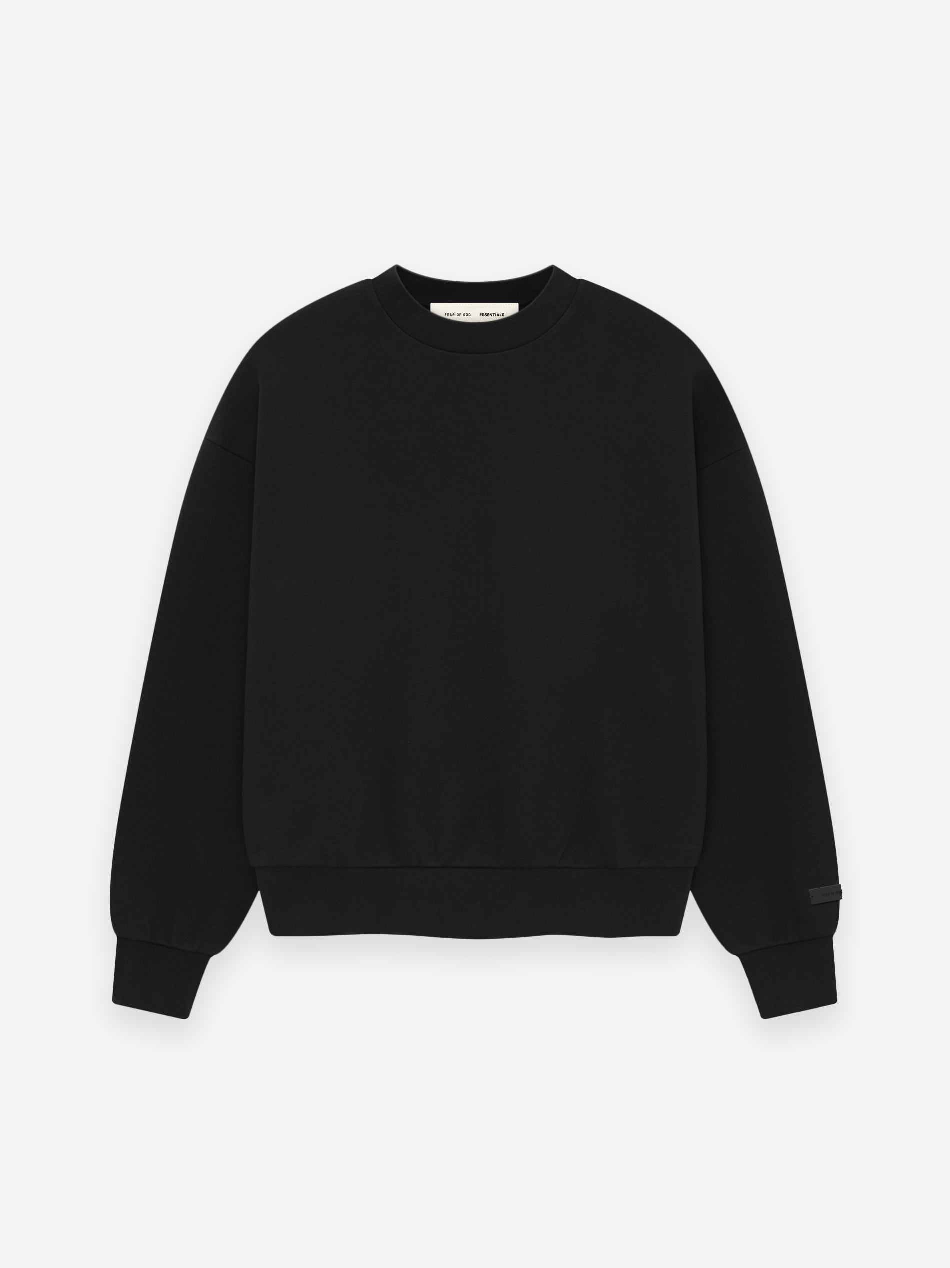 Jet black Classic Fit Fleece Crewneck sweatshirt front view with ribbed cuffs and waistband on white background