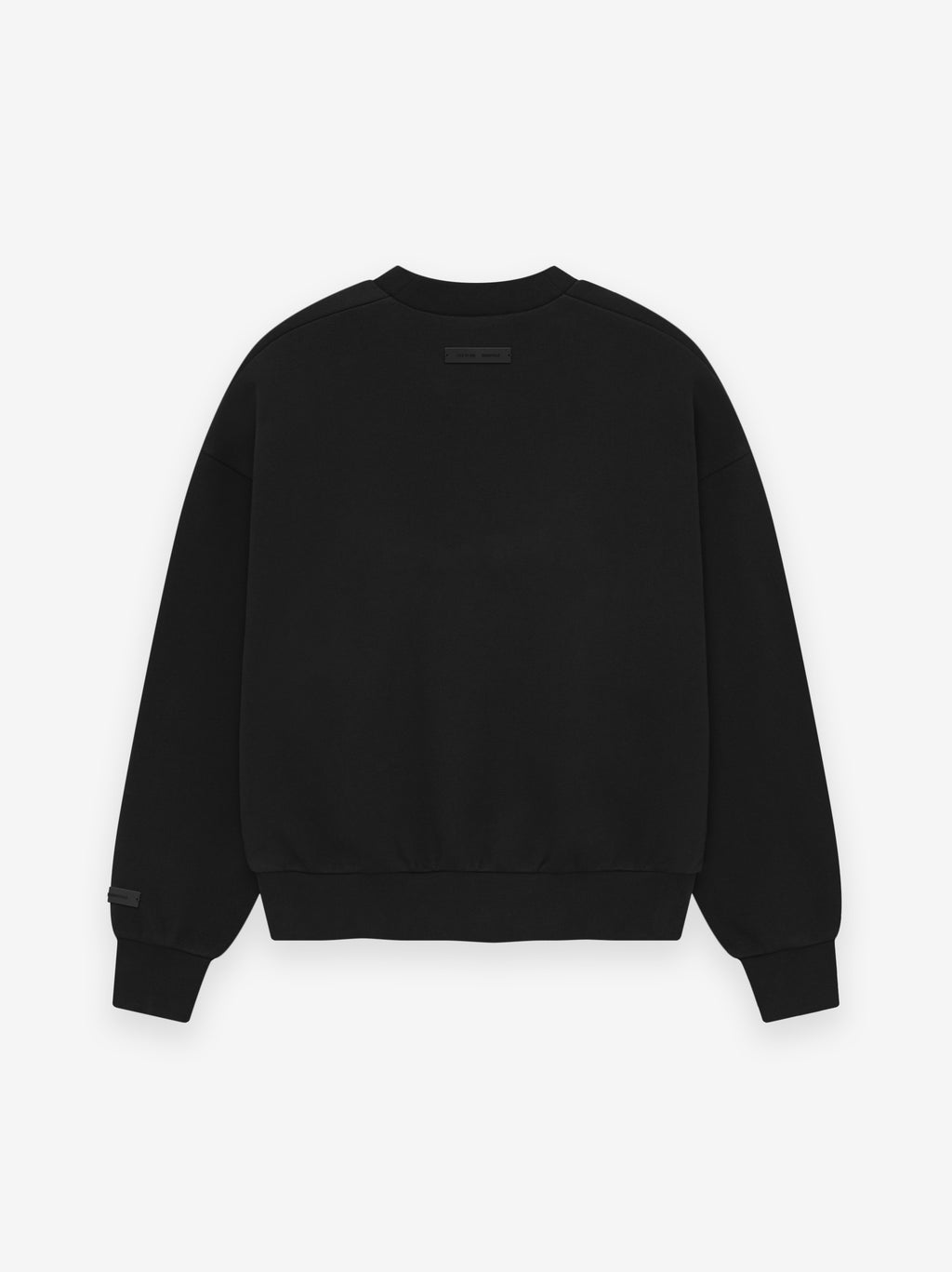 Essentials Classic Crewneck Sweatshirt -Chest Graphic in black fleece with a relaxed fit, featuring ribbed cuffs and hem and minimal branding on the back for a clean, casual look.