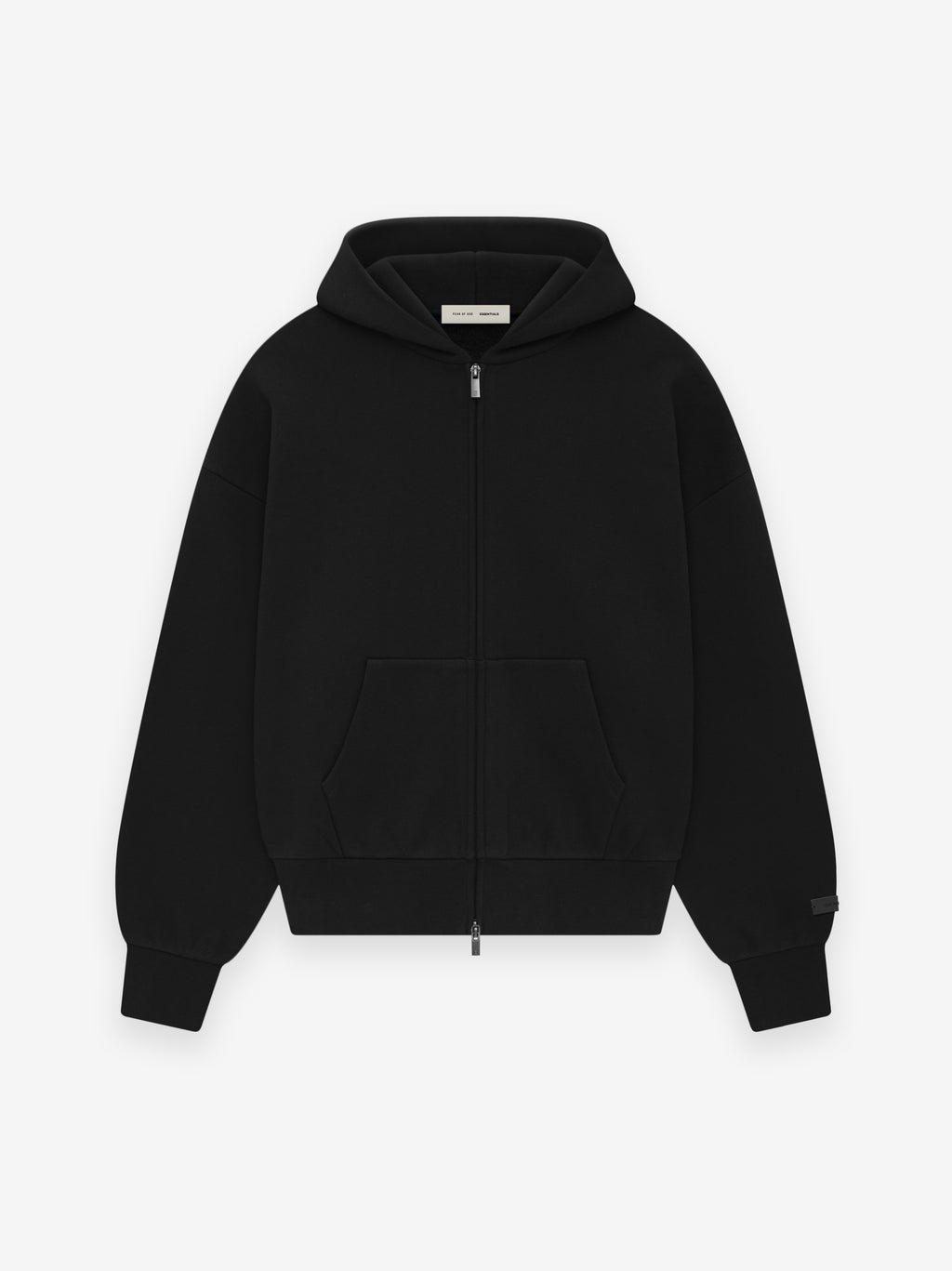 Jet black Classic Fit Fleece Full Zip-Up Hoodie laid flat, front view, gallery image 0.