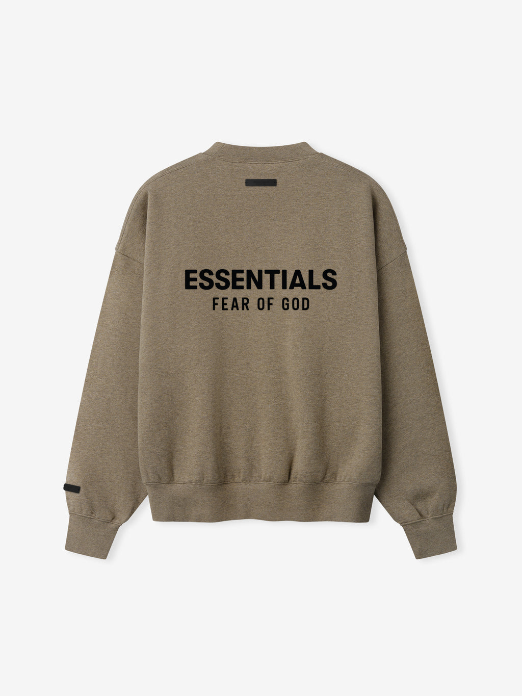 Homestead heather sweatshirt with 'Essentials Fear of God' logo on the back against a white background