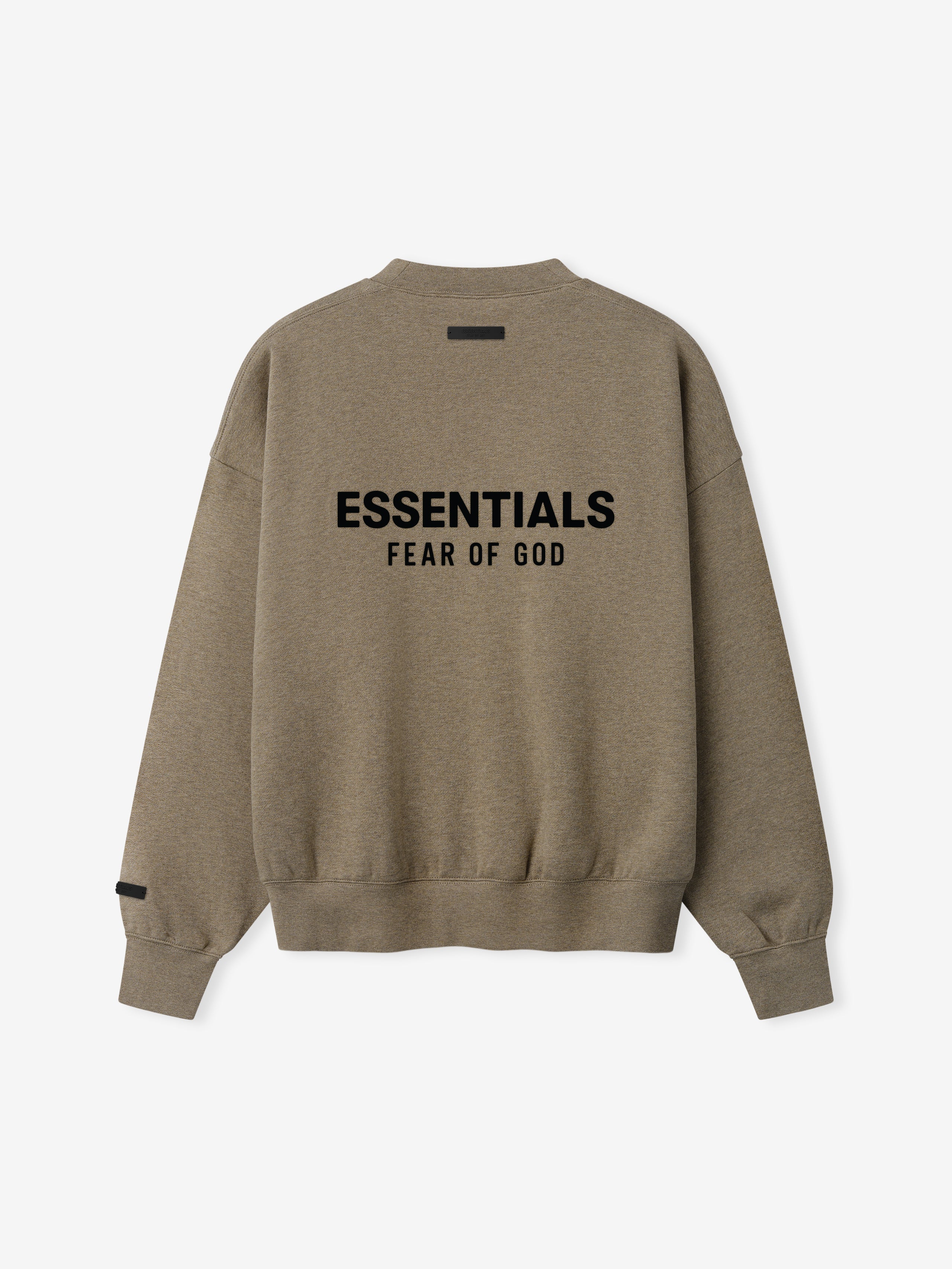 Homestead heather sweatshirt with 'Essentials Fear of God' logo on the back against a white background