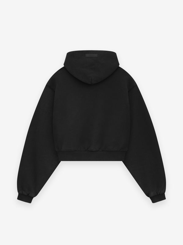 Womens Heavy Fleece Cropped V Neck Hoodie Black Fear of God ESSENTIALS Fear of God