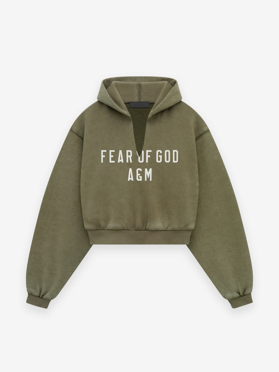 Womens Heavy Fleece Cropped V-Neck Hoodie - Fear of God