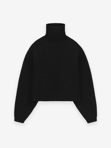 Womens Heavy Waffle Cropped Turtleneck