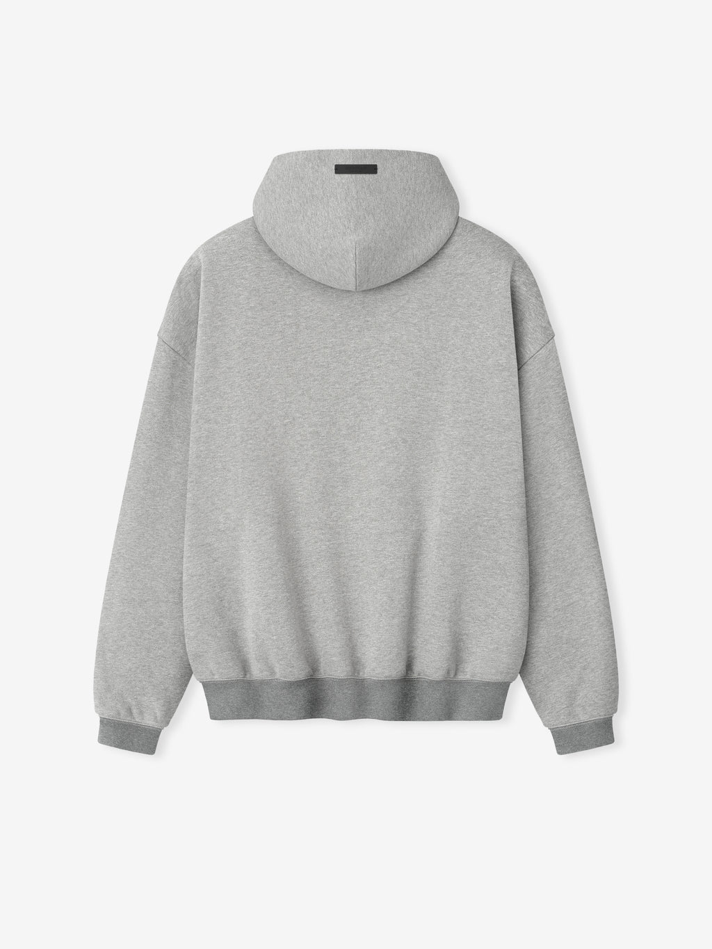 Back view of London 90s Hoodie in concrete heather color showing relaxed fit and ribbed cuffs, gallery position 0.